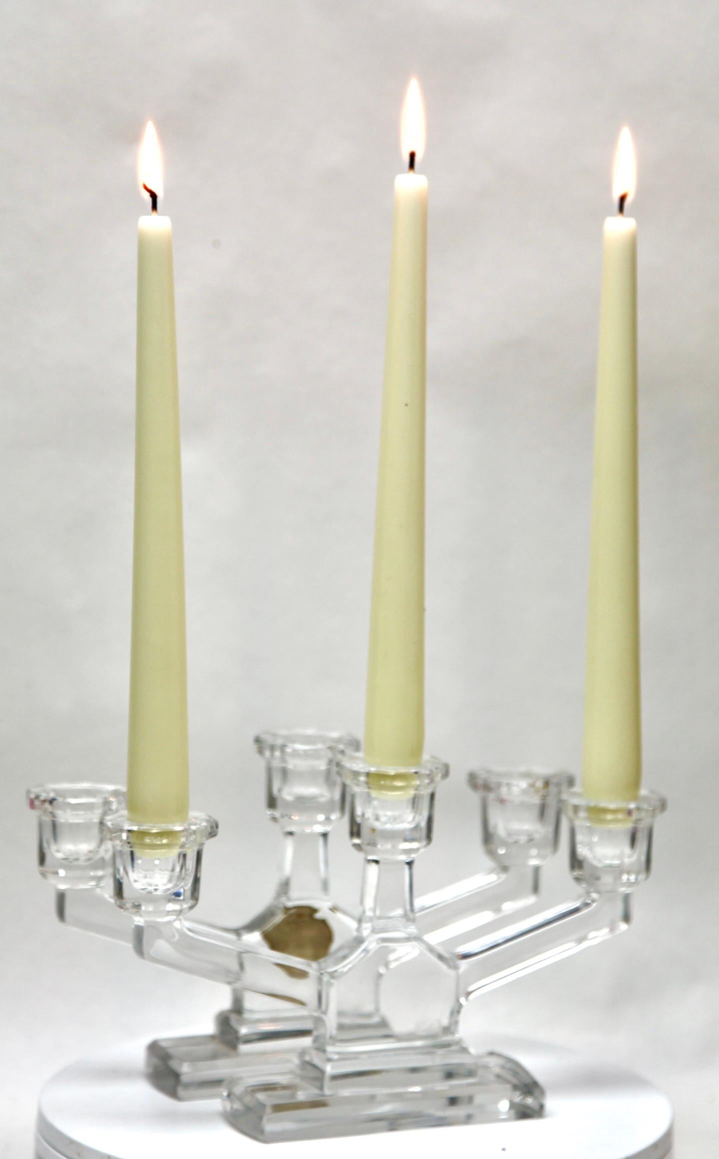 Val Saint Lambert, Crystal Pair Candlesticks, 1930s, Belgium In Good Condition For Sale In Verviers, BE