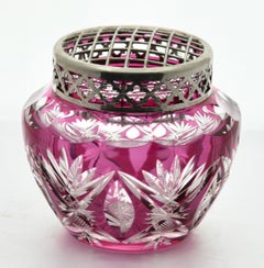 Val Saint Lambert Crystal 'Pique Fleurs' Vase in Amethyst with Grille, 1930s