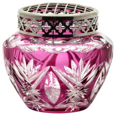 Vintage Val Saint Lambert Crystal 'Pique Fleurs' Vase in Amethyst with Grille, 1930s