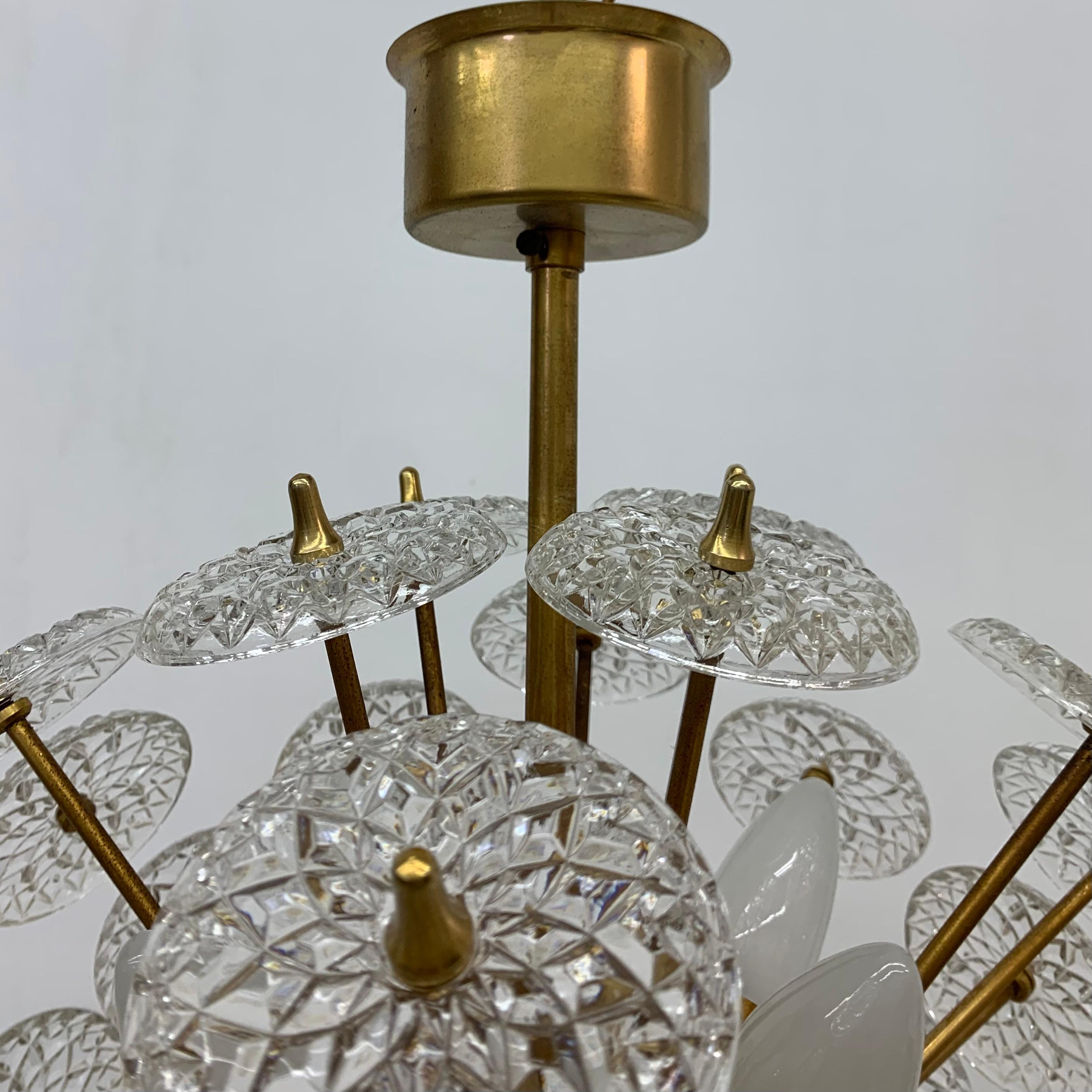 Val Saint Lambert Crystal Sputnik Gold Chandelier, 1960s For Sale 4