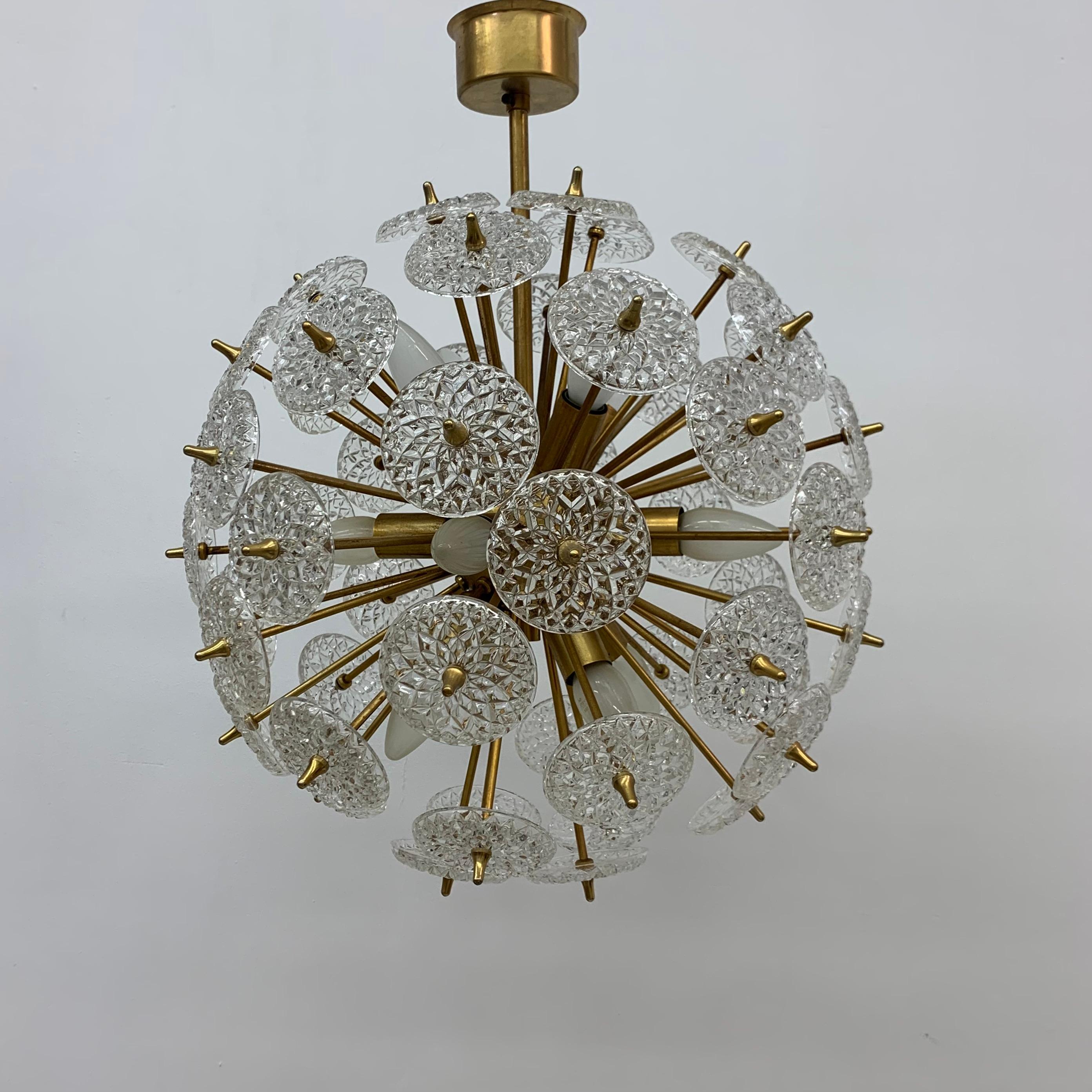 Val Saint Lambert Crystal Sputnik Gold Chandelier, 1960s For Sale 6