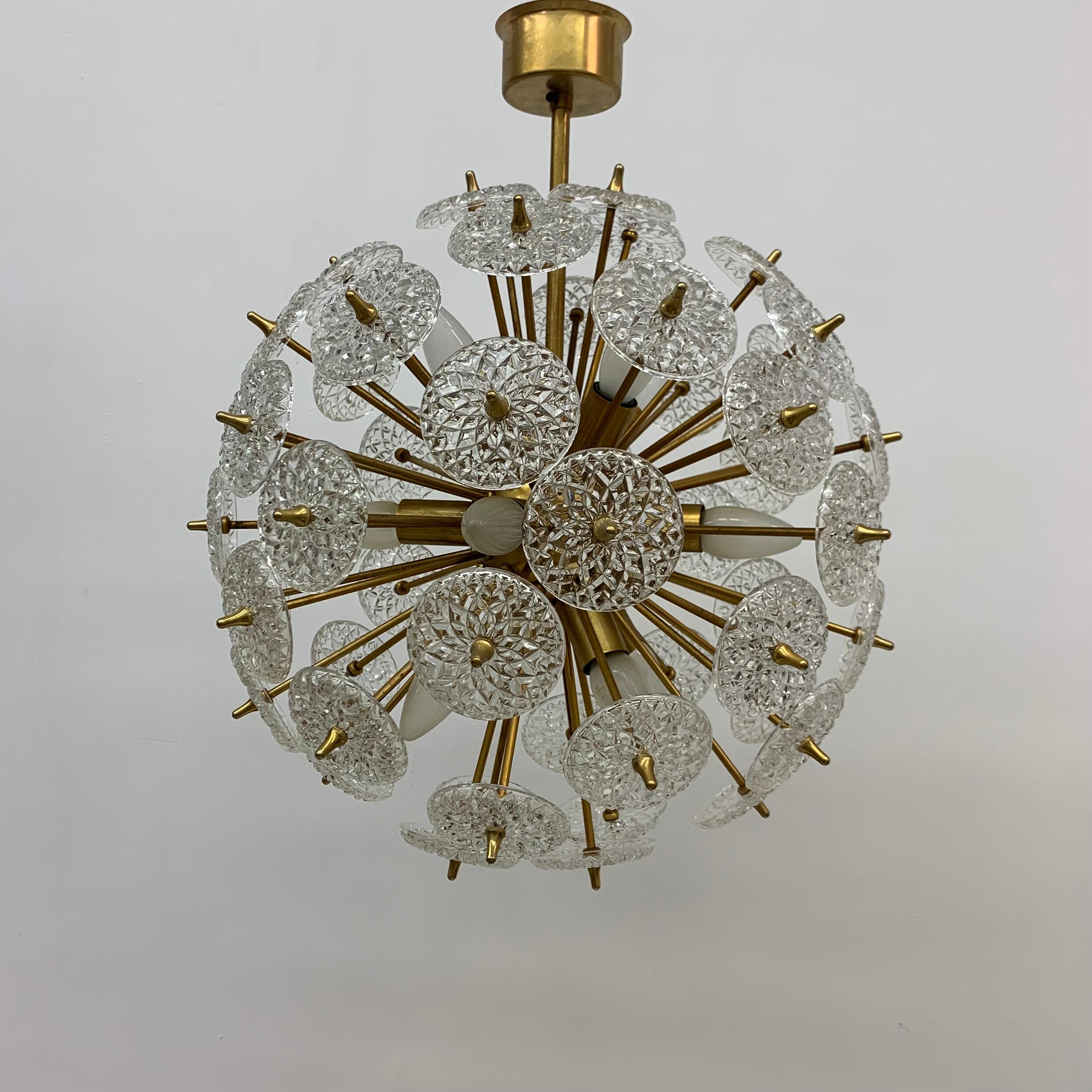 Val Saint Lambert Crystal Sputnik Gold Chandelier, 1960s For Sale 7