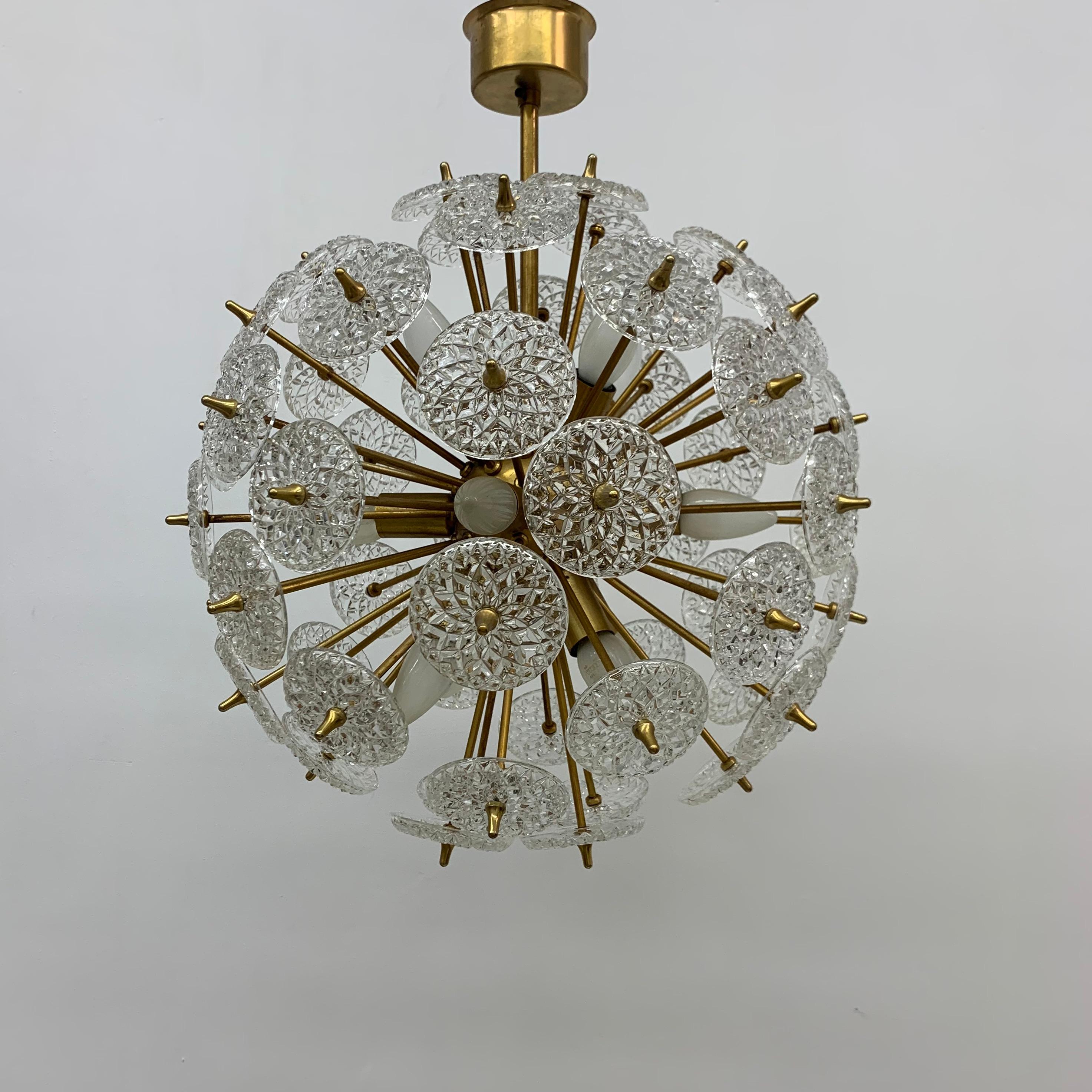 Hollywood Regency Val Saint Lambert Crystal Sputnik Gold Chandelier, 1960s For Sale