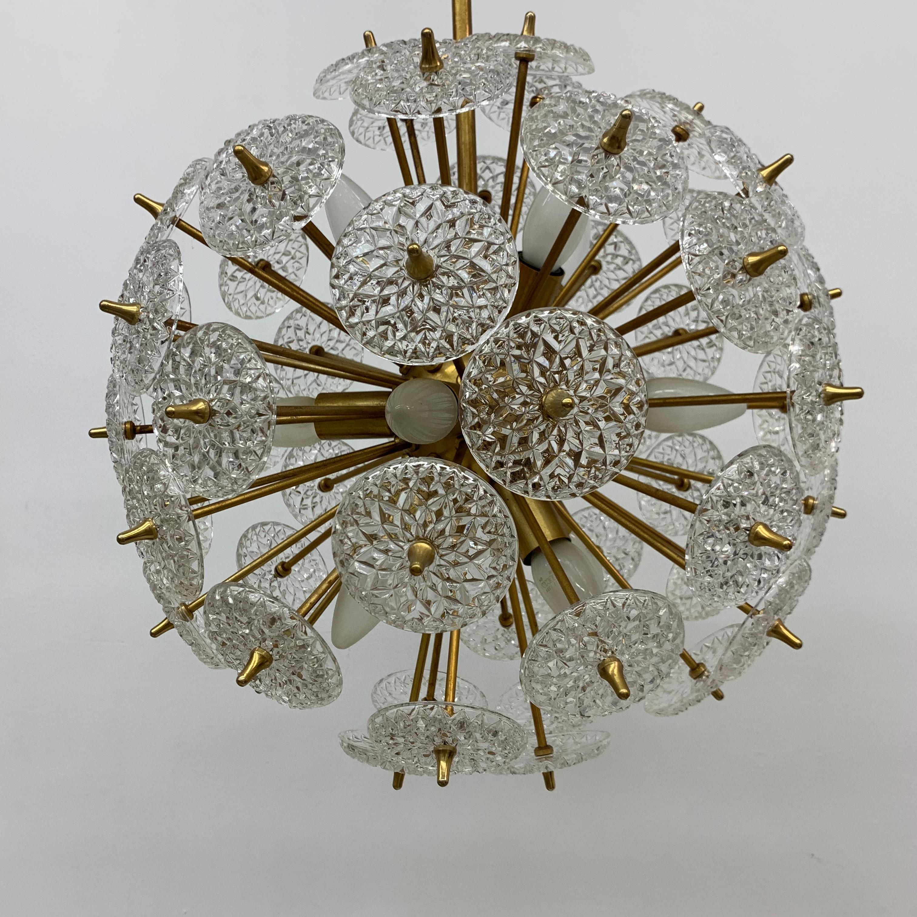 Mid-20th Century Val Saint Lambert Crystal Sputnik Gold Chandelier, 1960s For Sale