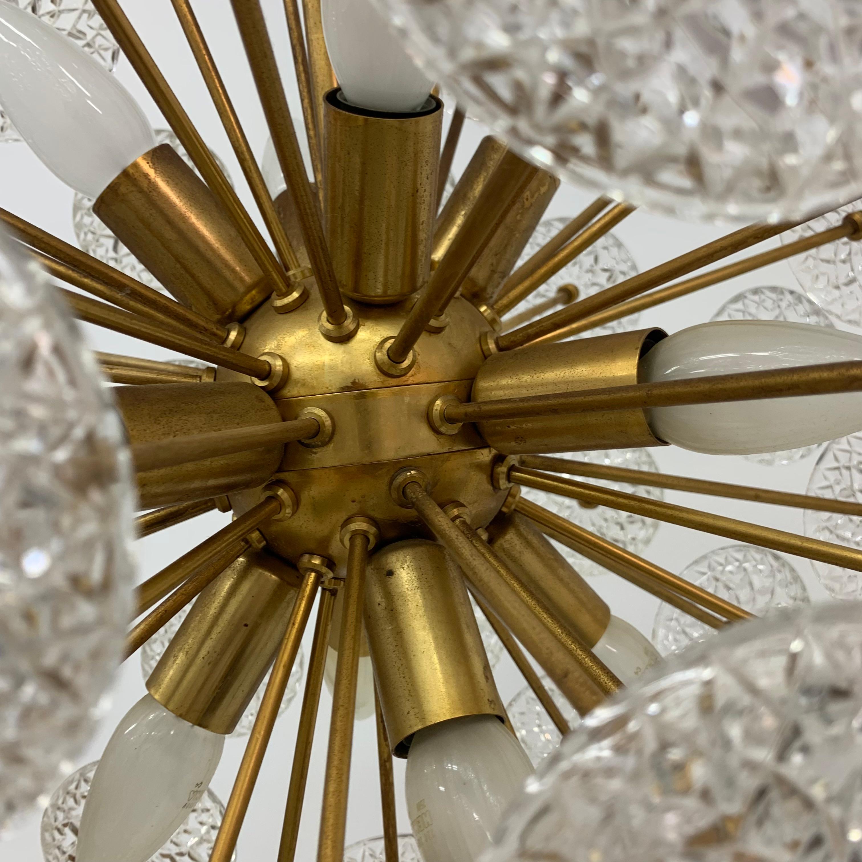Val Saint Lambert Crystal Sputnik Gold Chandelier, 1960s For Sale 1