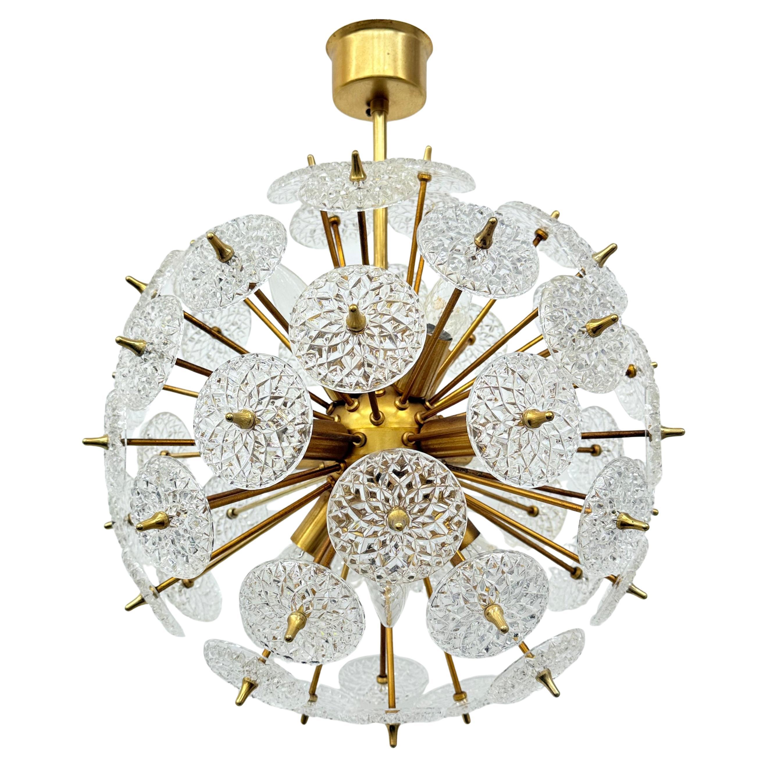 Val Saint Lambert crystal sputnik gold chandelier , 1960’s