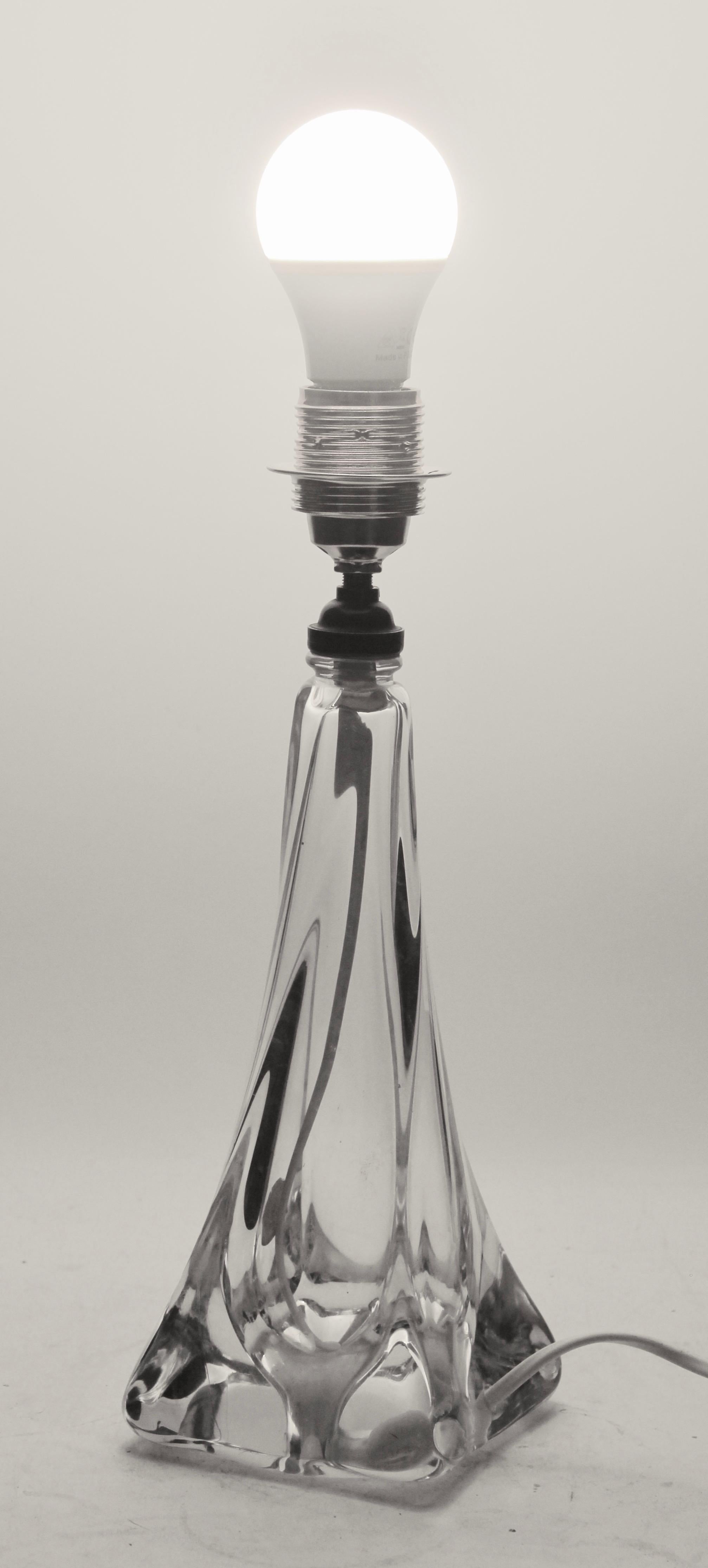 Mid-Century Modern Val Saint Lambert Crystal Table Lamp Whit Label Excellent Condition For Sale