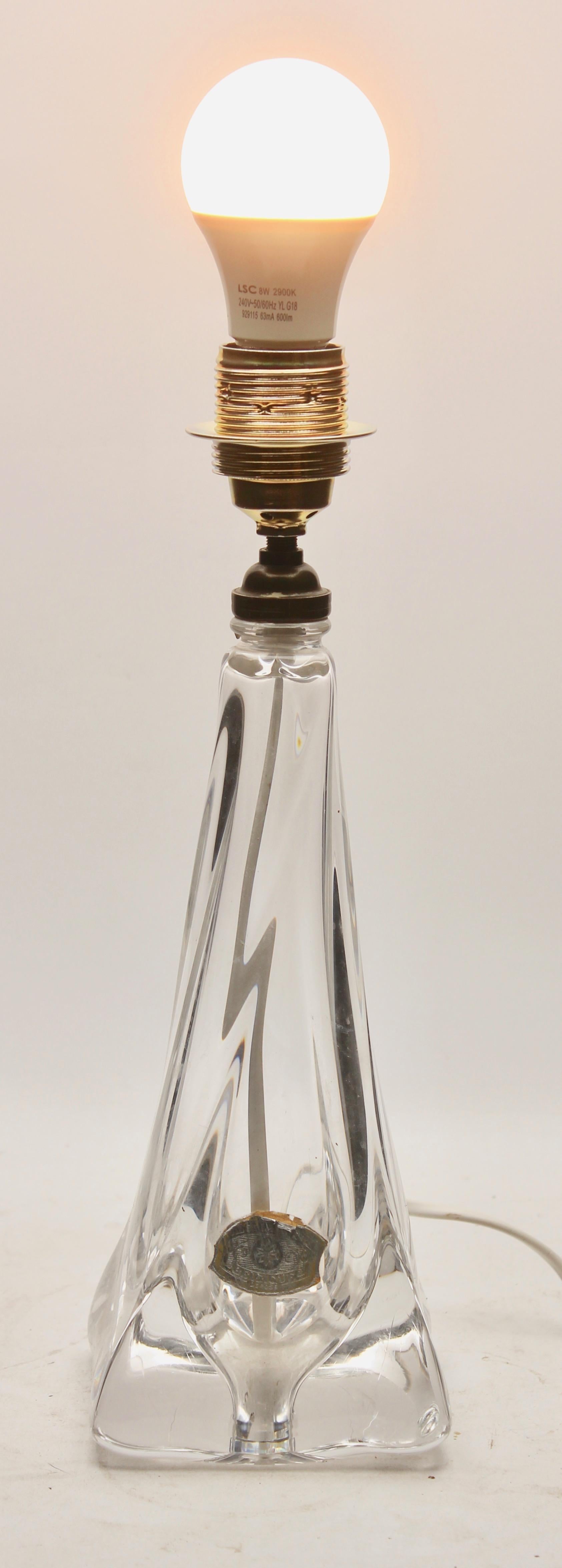 20th Century Val Saint Lambert Crystal Table Lamp Whit Label Excellent Condition For Sale