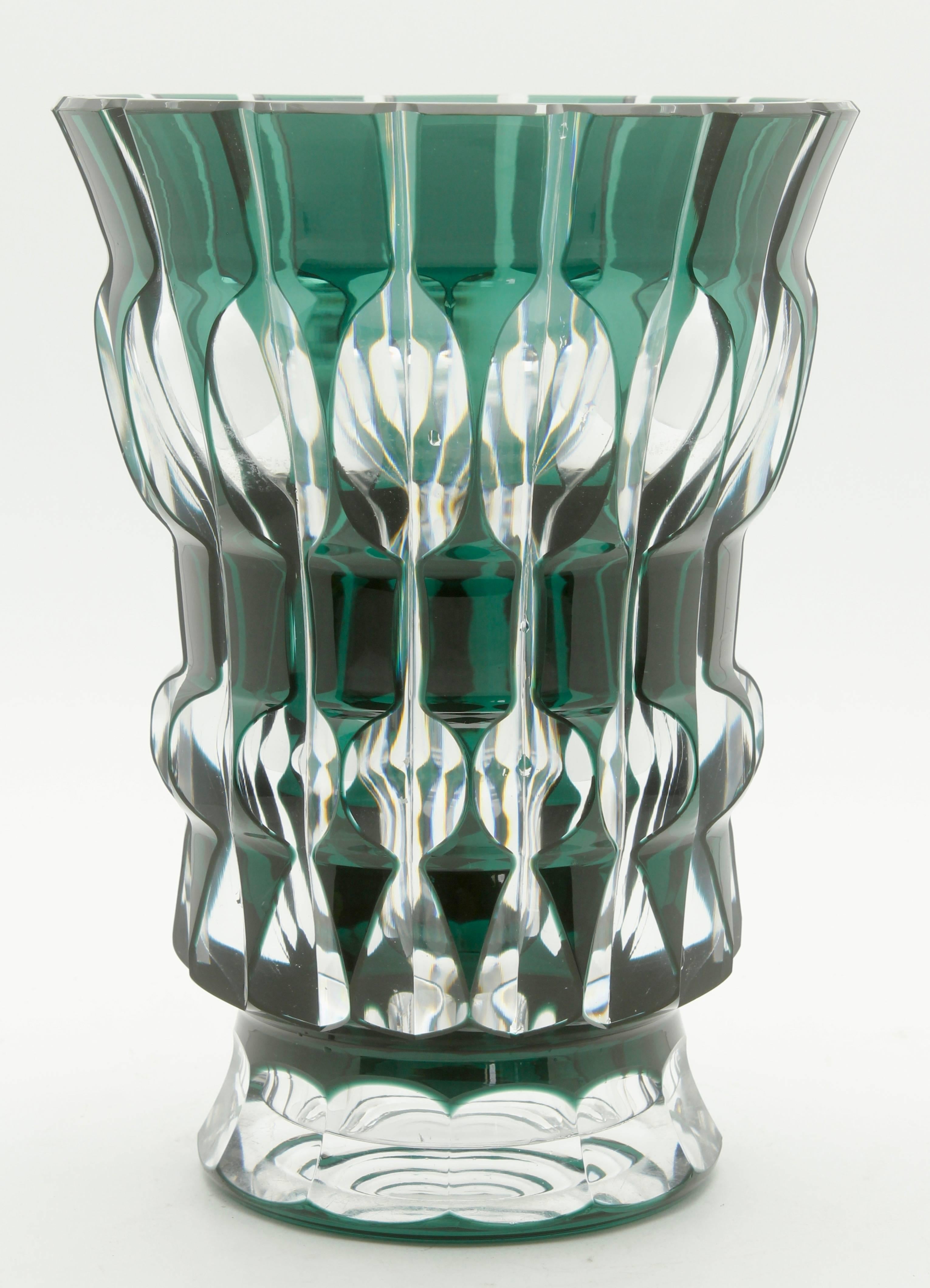 Art Deco Val Saint Lambert Crystal Vase 'Aglea' Charles Graffart Cut-to-Clear Signed