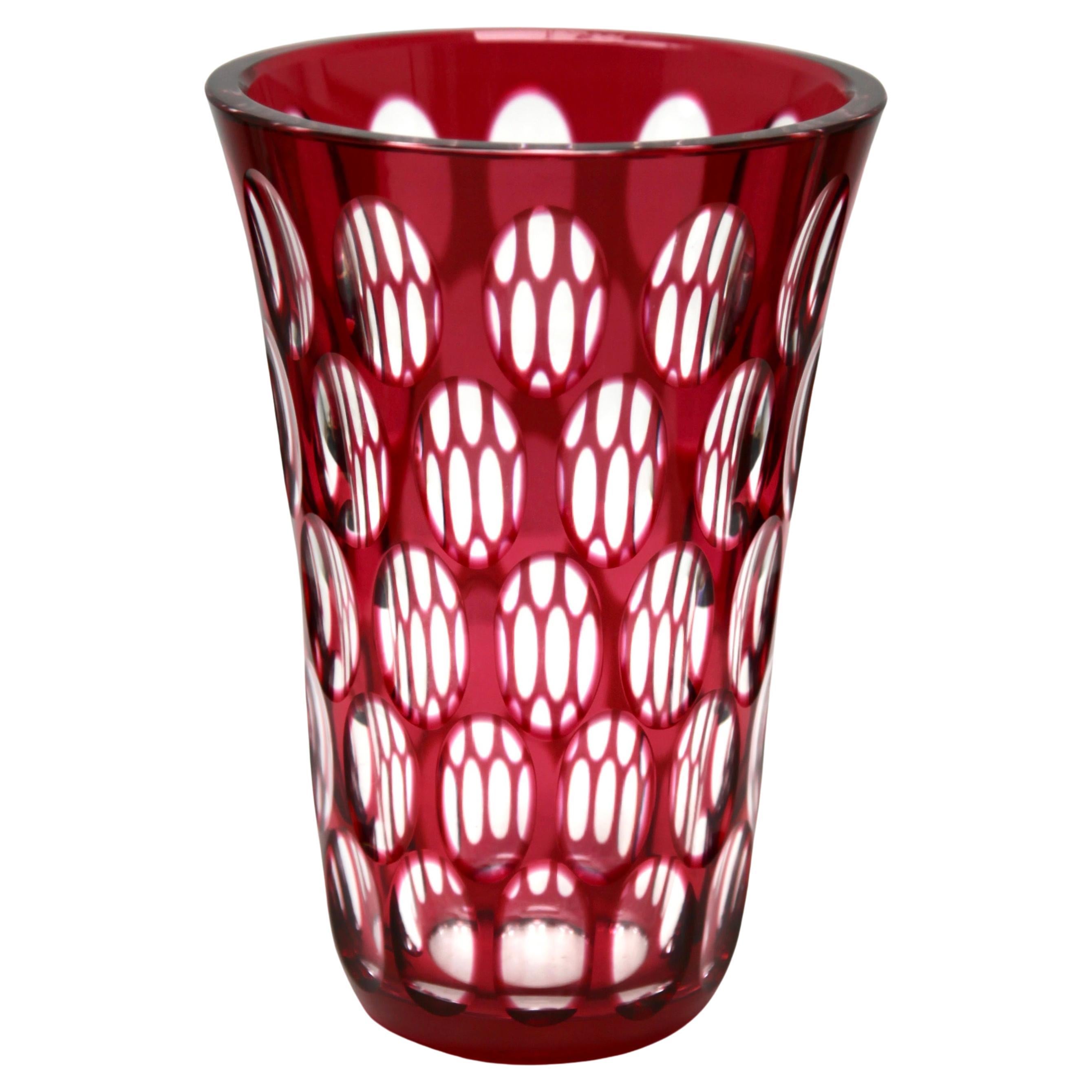 Val Saint Lambert Cut Crystal Vase Charles Graffart Clear and Green