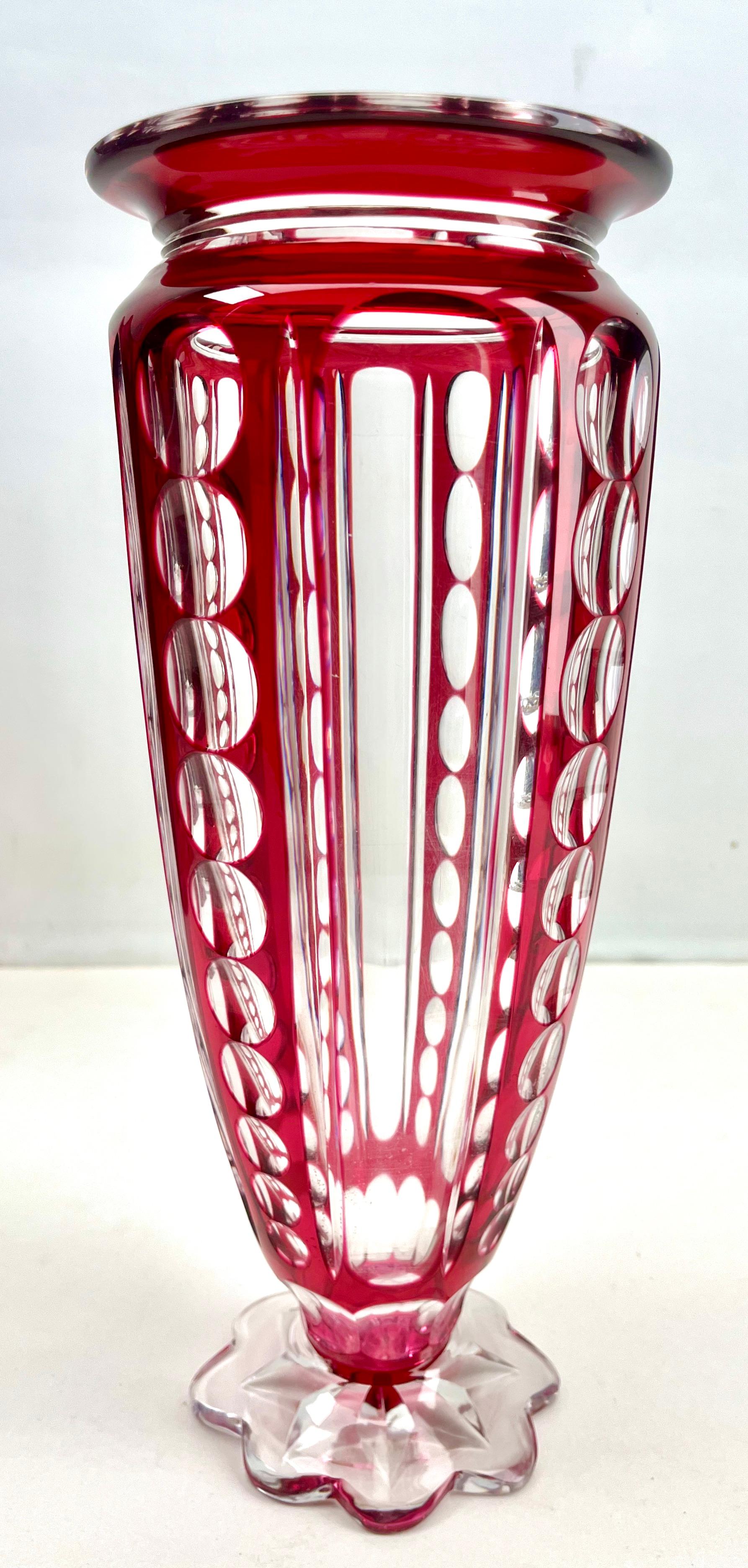 Art Deco Val Saint Lambert Crystal Vase Cut to Clear  For Sale