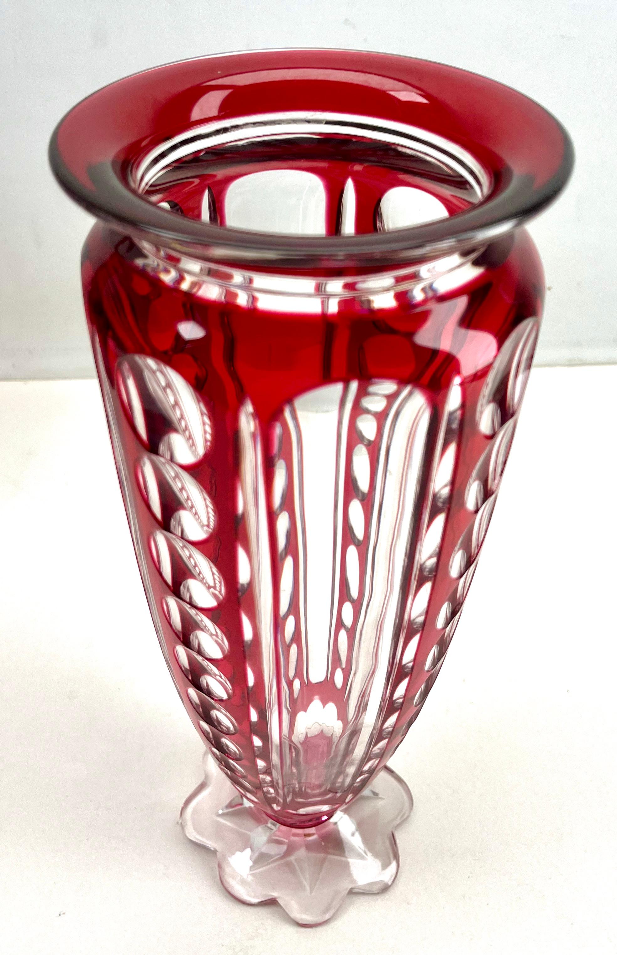 Mid-20th Century Val Saint Lambert Crystal Vase Cut to Clear  For Sale