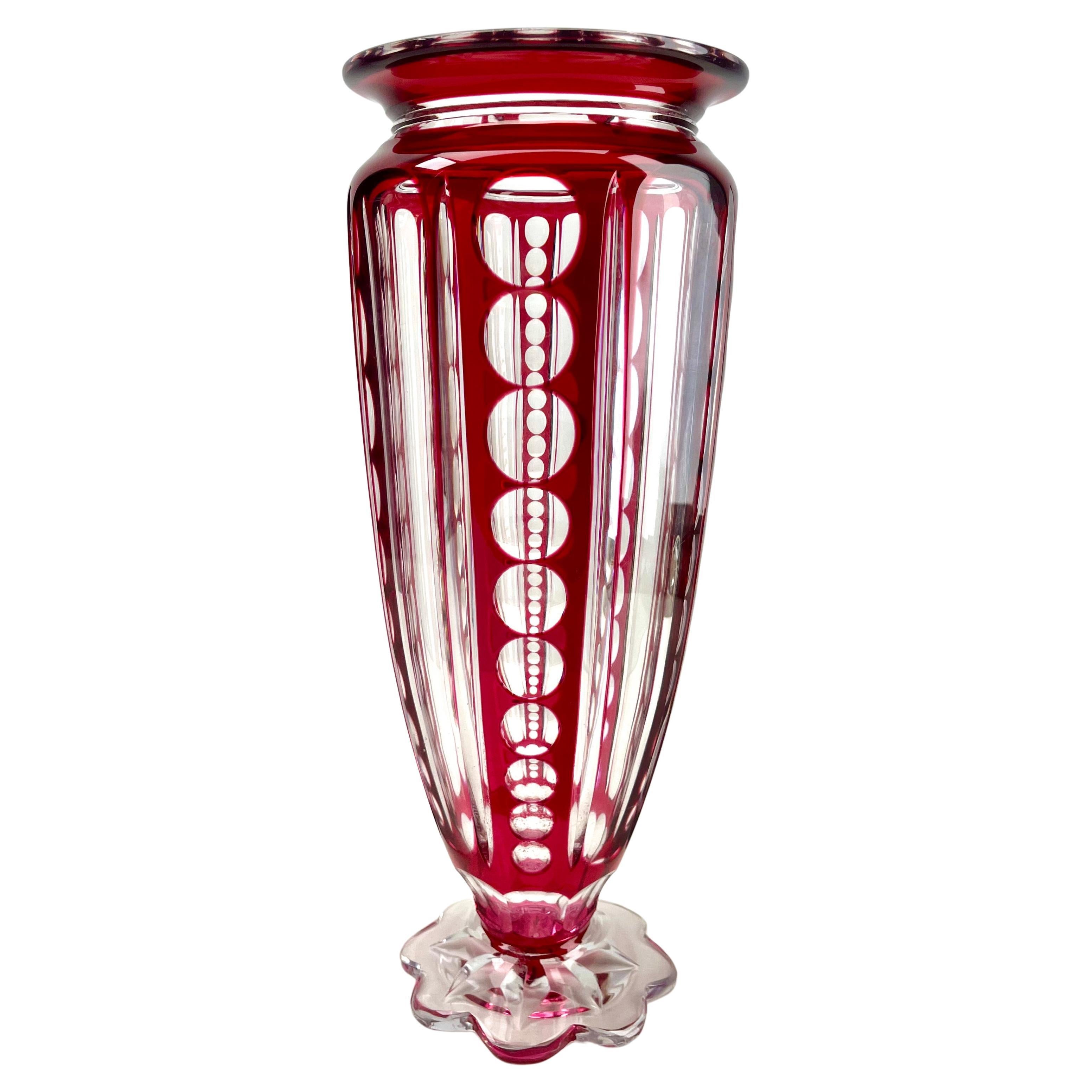Val Saint Lambert Crystal Vase Cut to Clear  For Sale