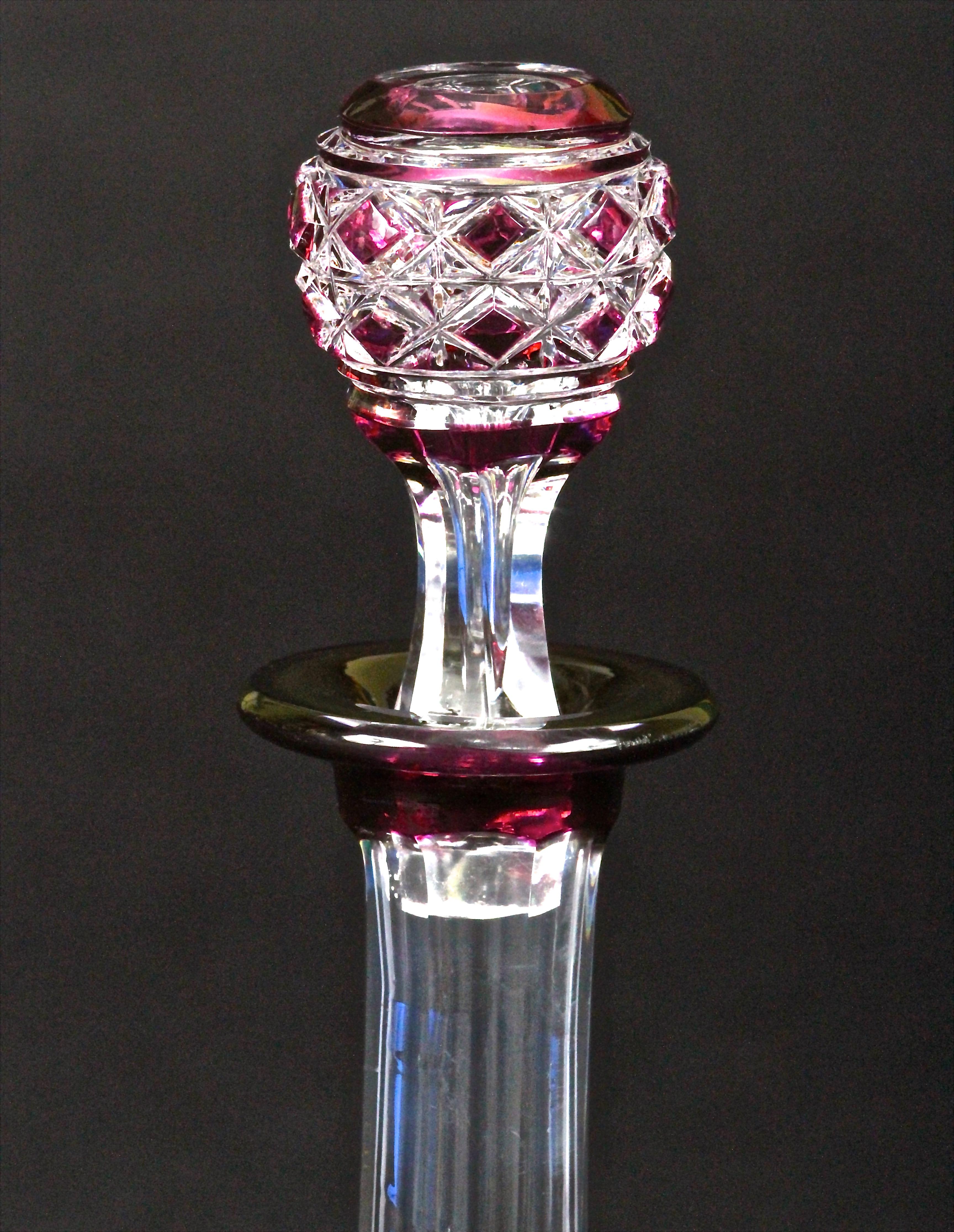 Faceted Val Saint Lambert Cut Crystal Amethyst Decanter For Sale