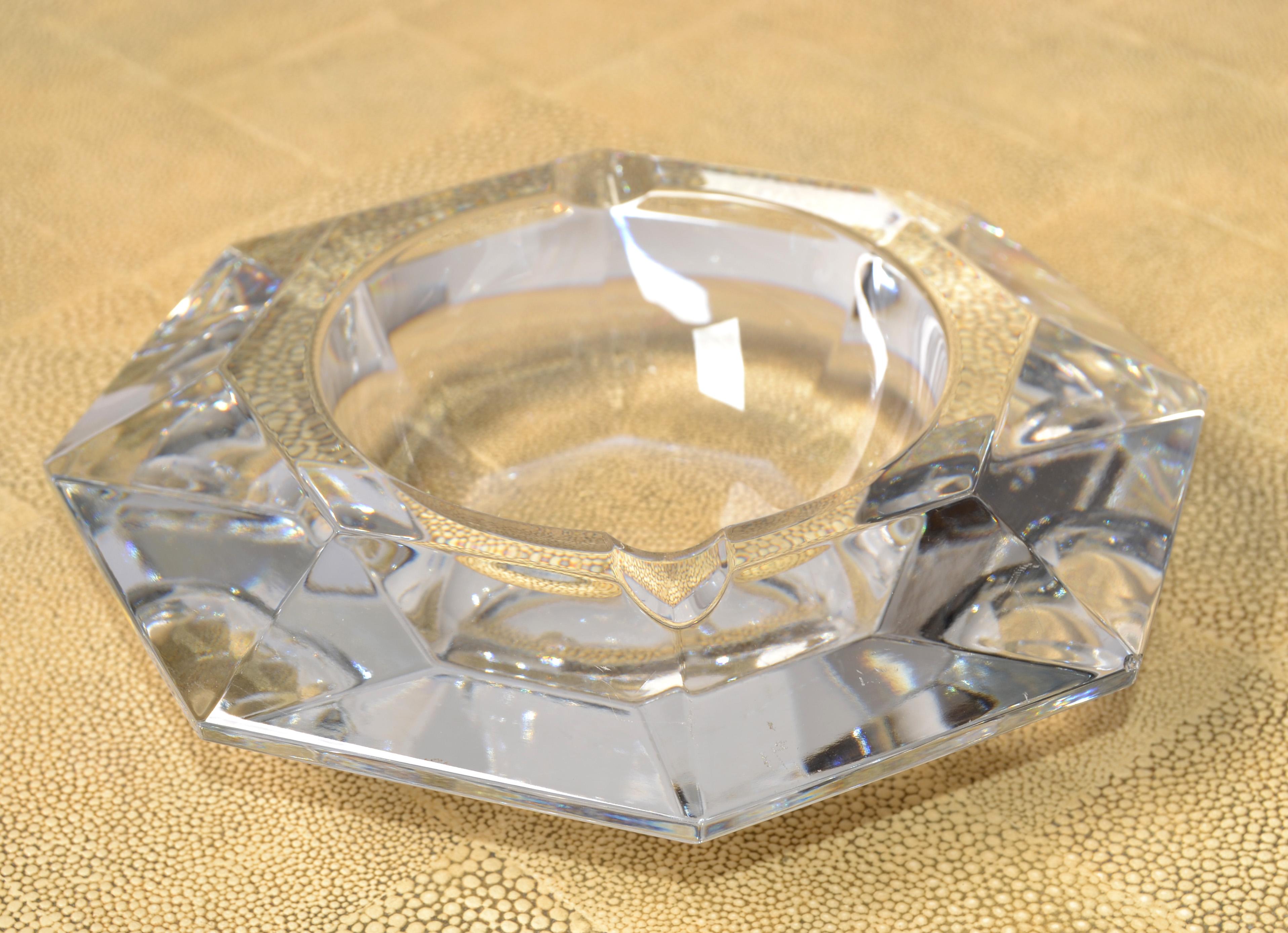 Faceted Val Saint Lambert Cut Crystal Ashtray Trinket Dish Vide Poche Clear Belgium 1970 For Sale
