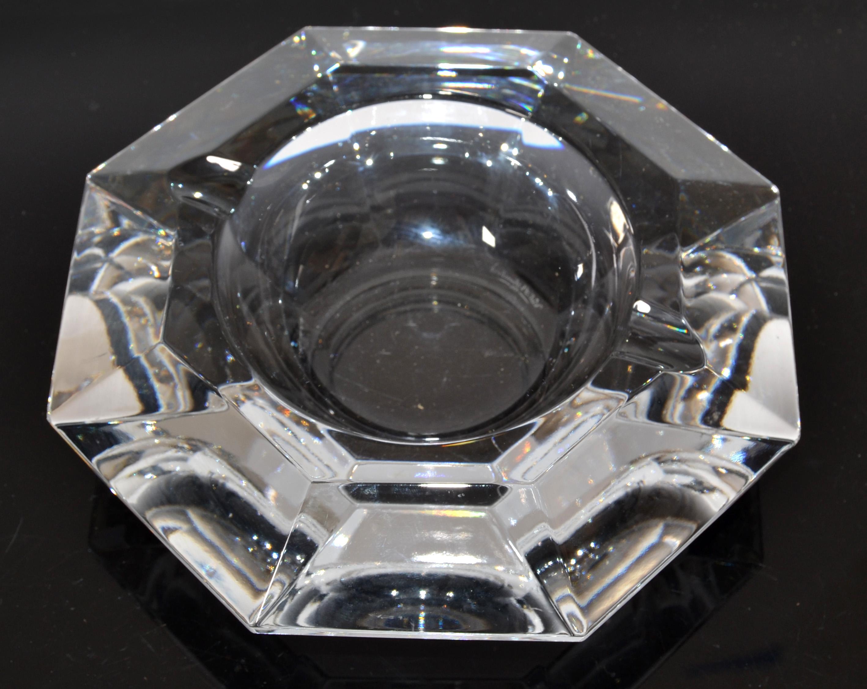 Faceted Val Saint Lambert Cut Crystal Ashtray Trinket Dish Vide Poche Clear Belgium 1970 For Sale
