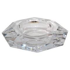 Cendrier et plat à bijoux Vide Poche transparent en cristal taillé du Val Saint Lambert, Belgique, 1970
