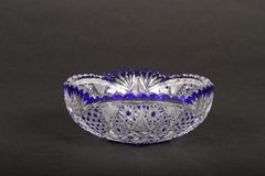Val Saint-Lambert Cut Crystal Cobalt Small Blue Bowl