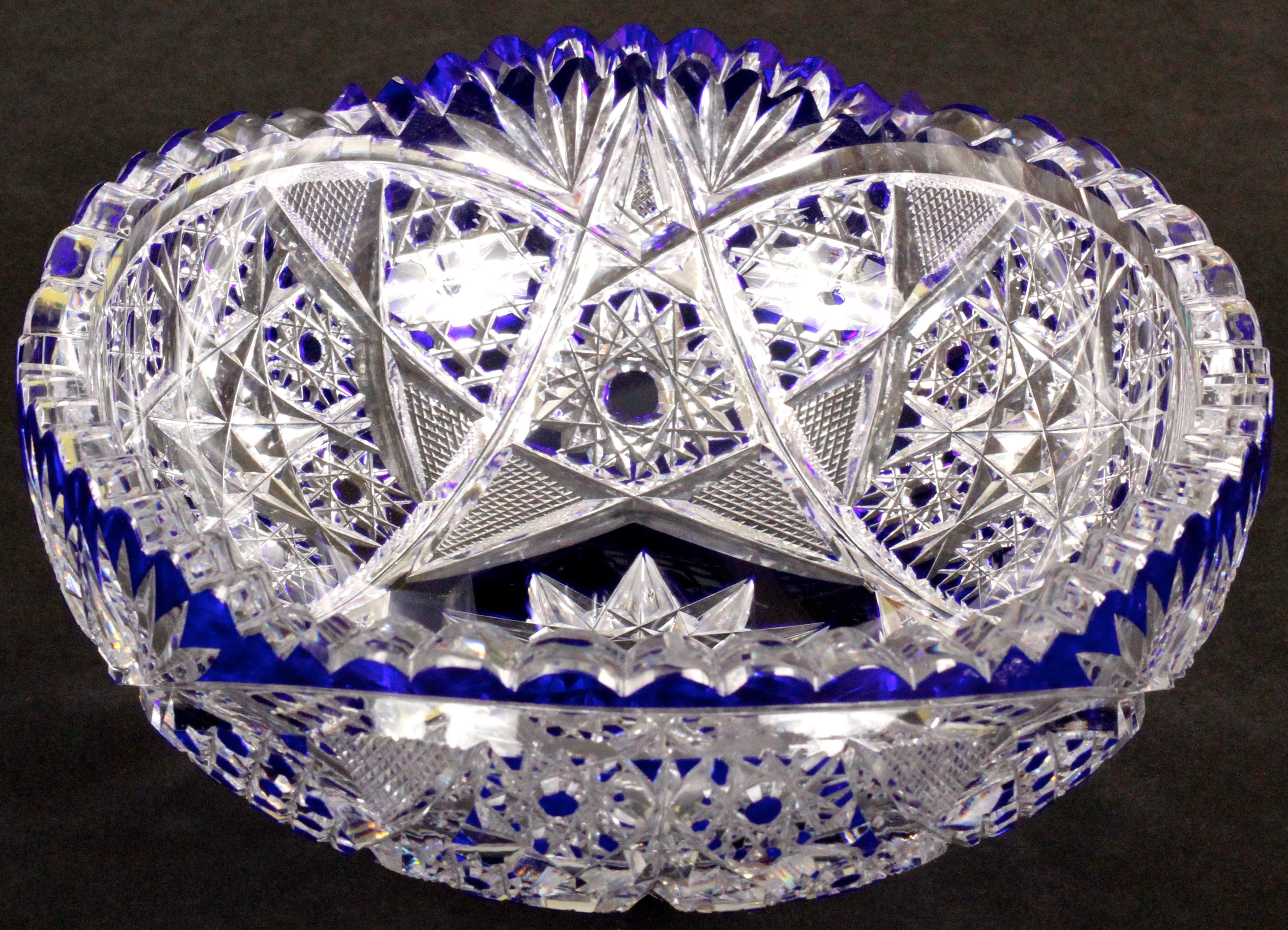 Art Deco Val Saint-Lambert Cut Crystal Cobalt Small Blue Bowl For Sale