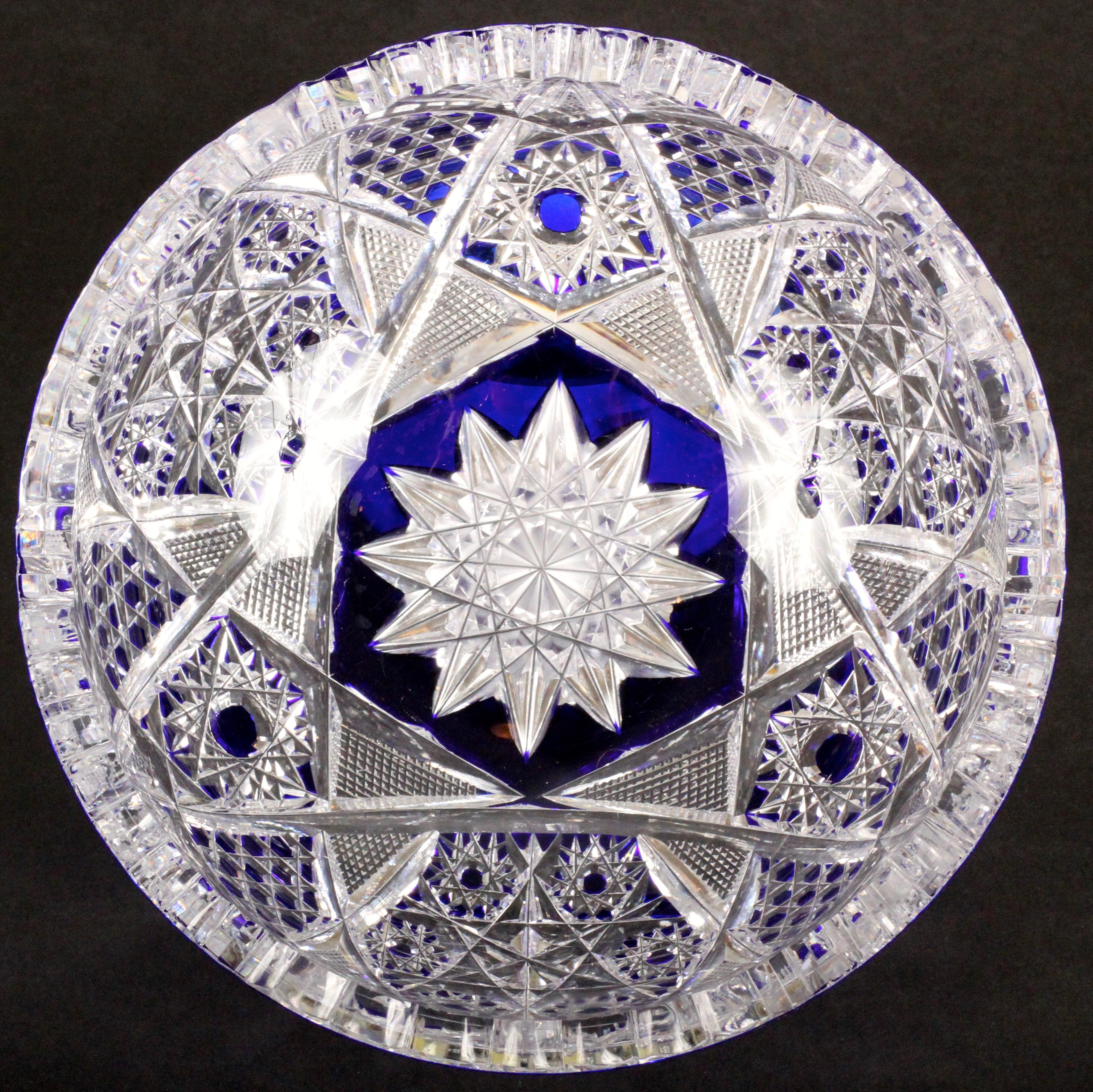 Val Saint-Lambert Cut Crystal Cobalt Small Blue Bowl For Sale 1