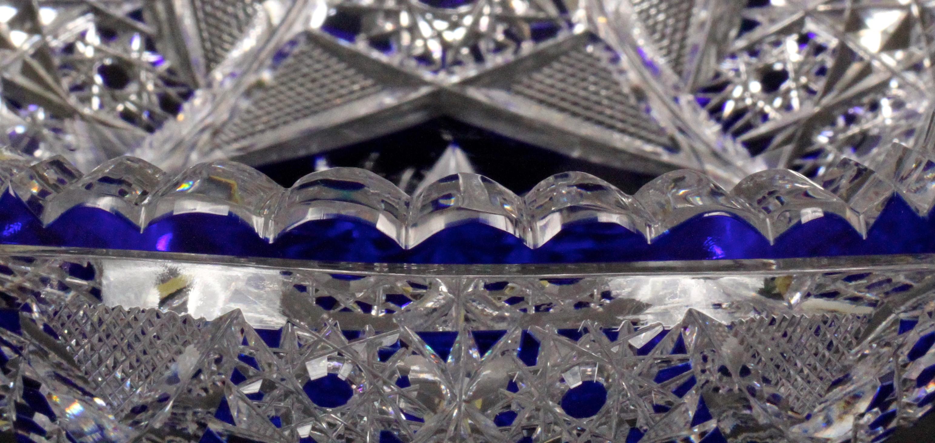 Faceted Val Saint-Lambert Cut Crystal Cobalt Small Blue Bowl For Sale