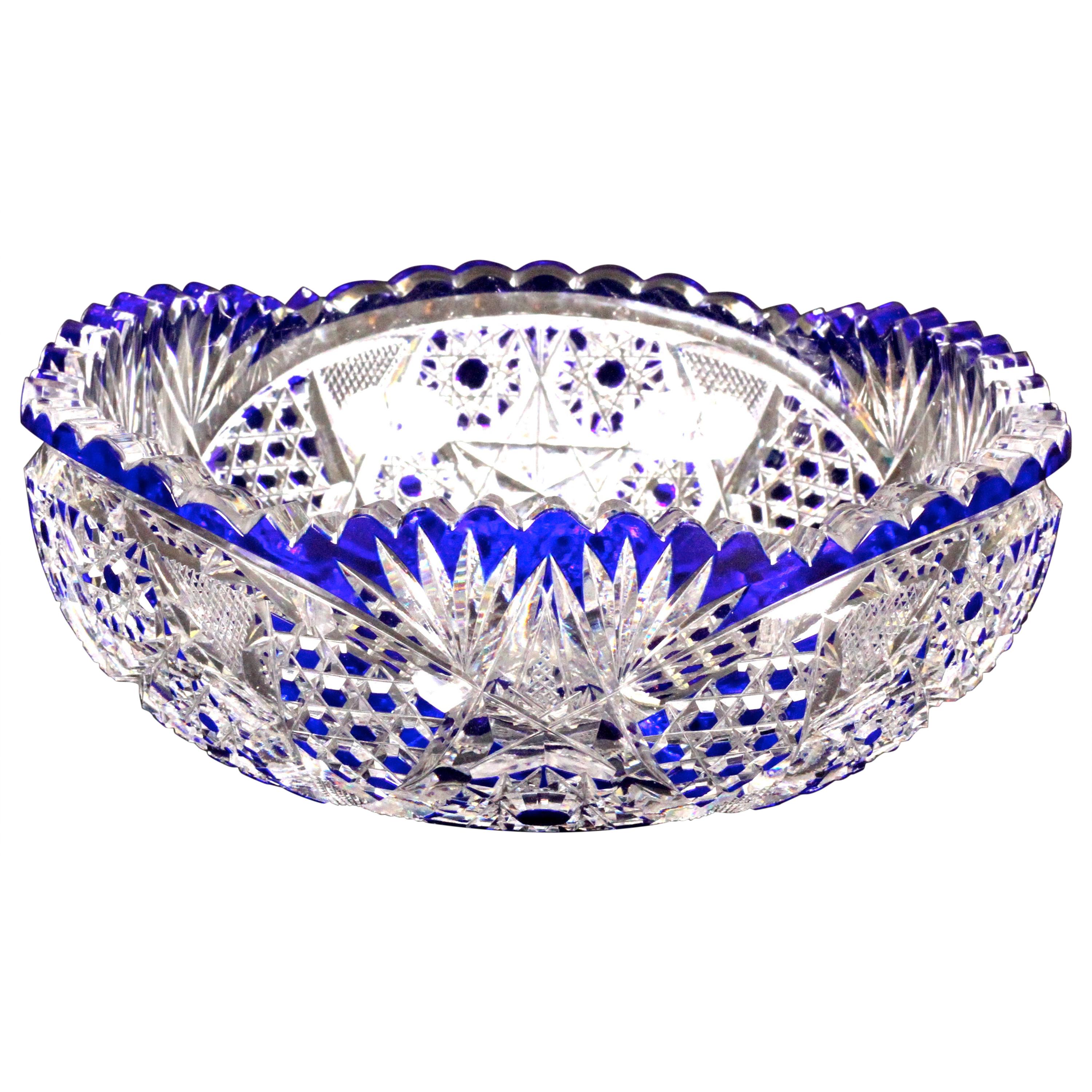 Val Saint-Lambert Cut Crystal Cobalt Small Blue Bowl For Sale