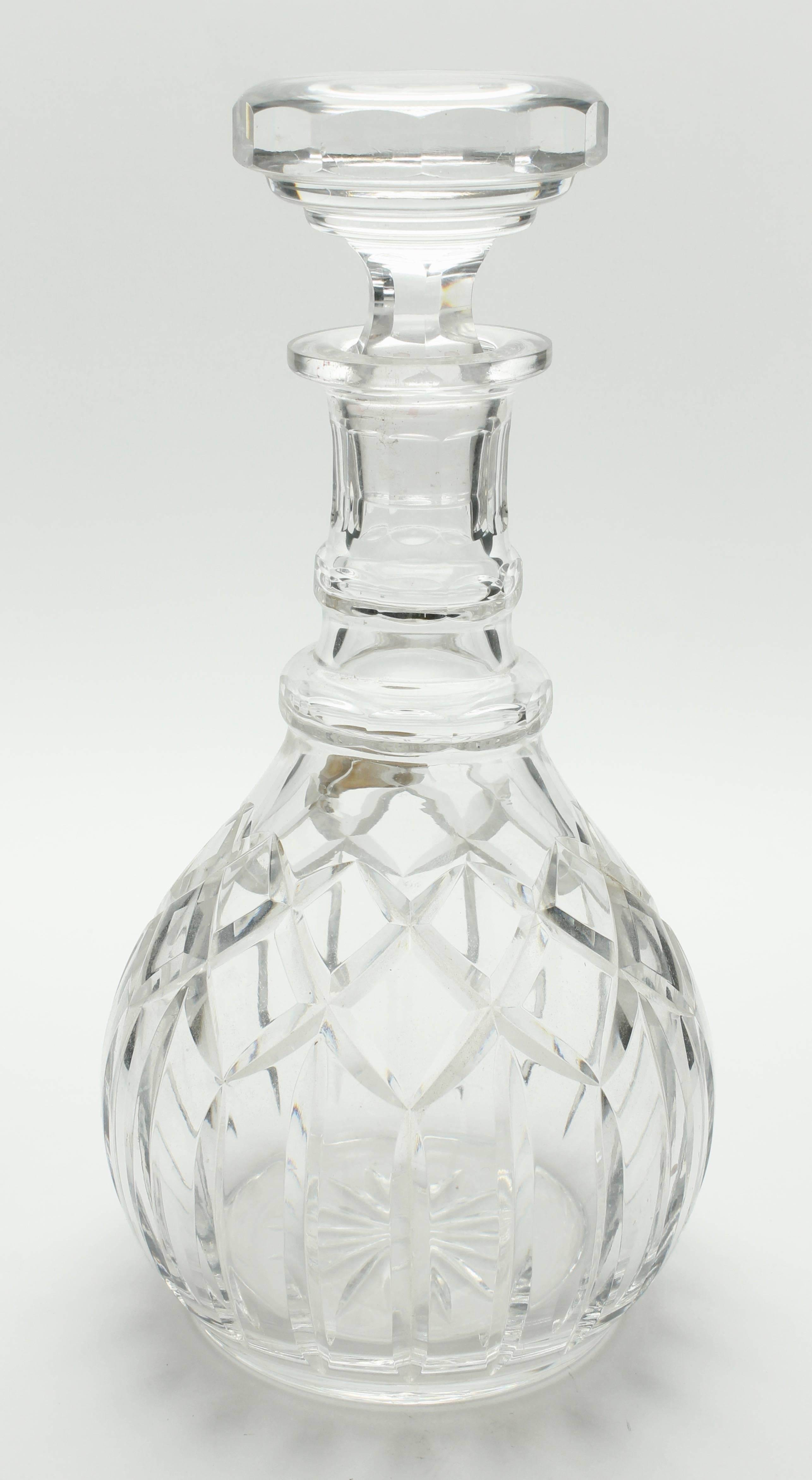 Faceted Val Saint Lambert Cut-Crystal Decanter 20th Century, Founded in 1826, Belgium For Sale