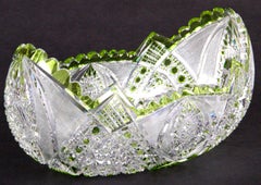 Val Saint Lambert Cut Crystal Green Bowl