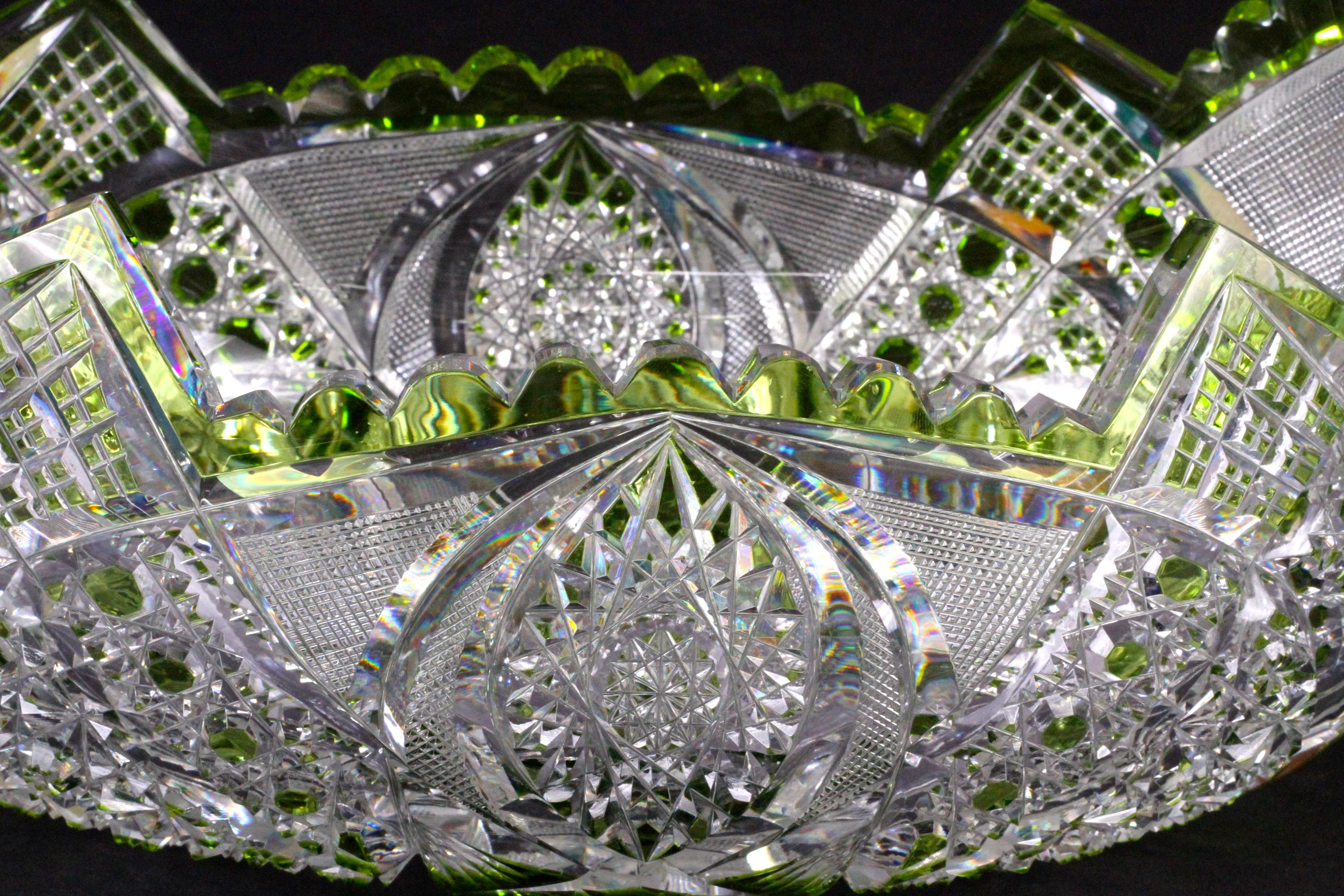 Art Deco Val Saint Lambert Cut Crystal Green Bowl For Sale