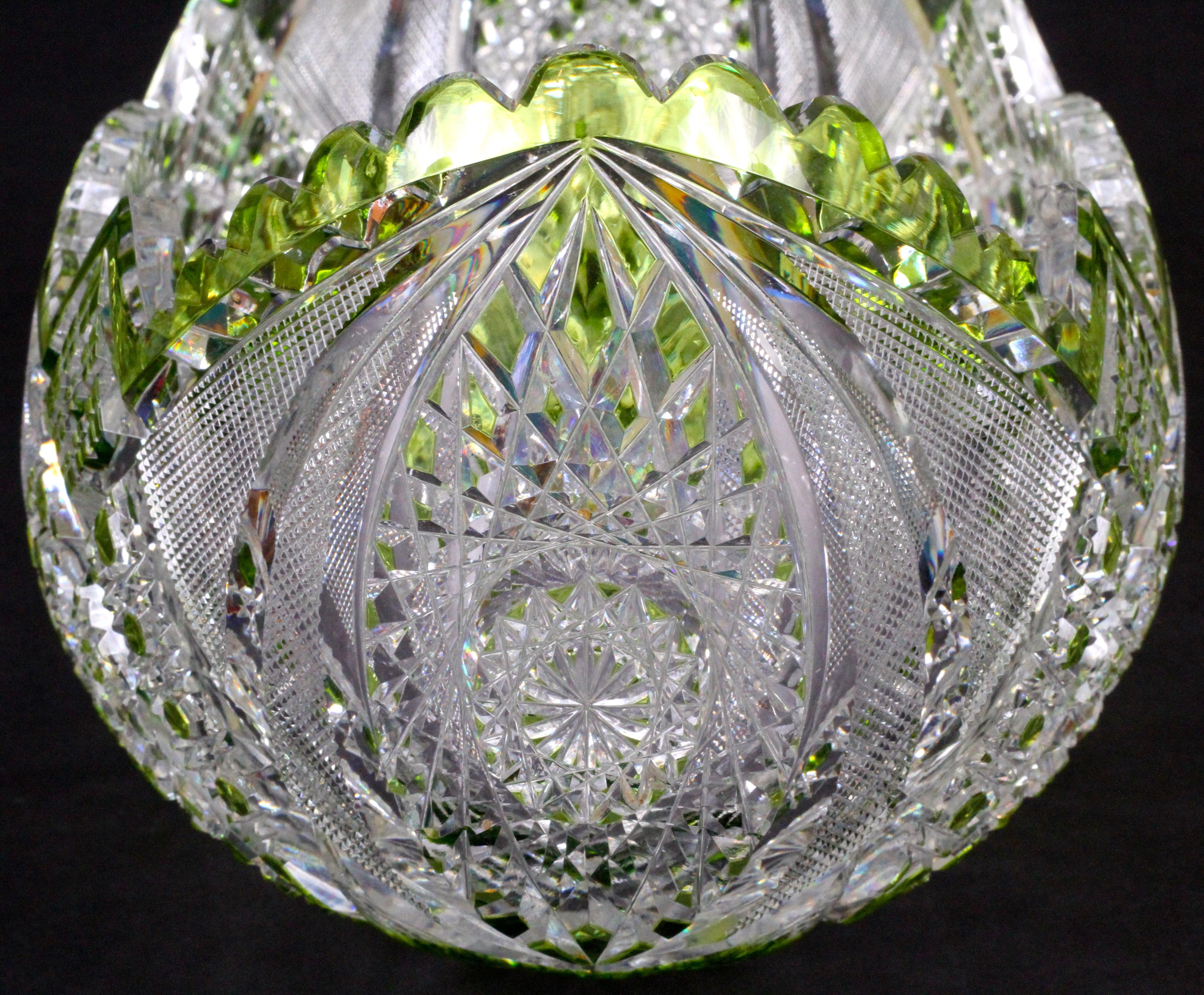 Early 20th Century Val Saint Lambert Cut Crystal Green Bowl For Sale