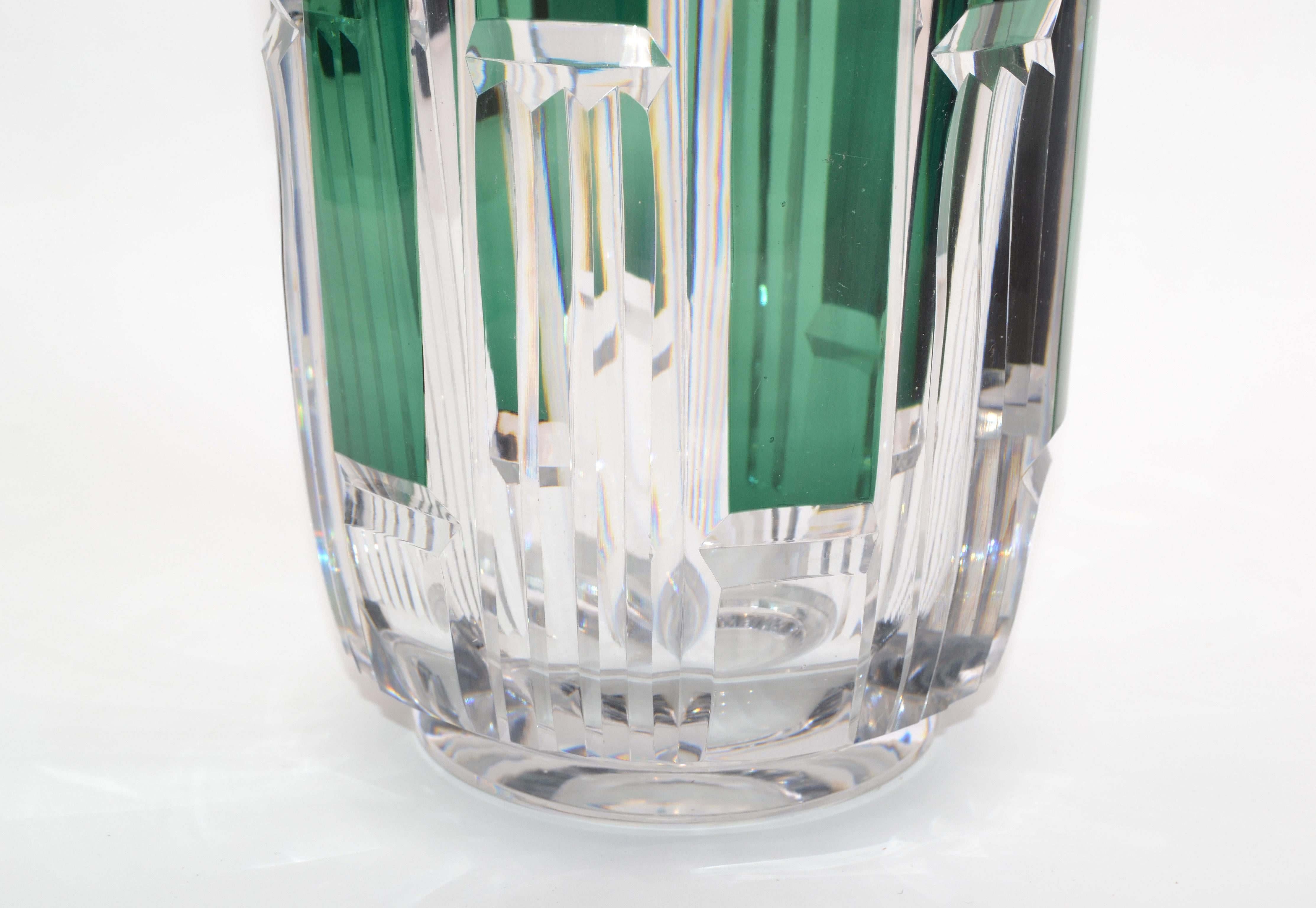Faceted Val Saint Lambert Cut Crystal Vase Charles Graffart Clear & Green Belgium, 1950s
