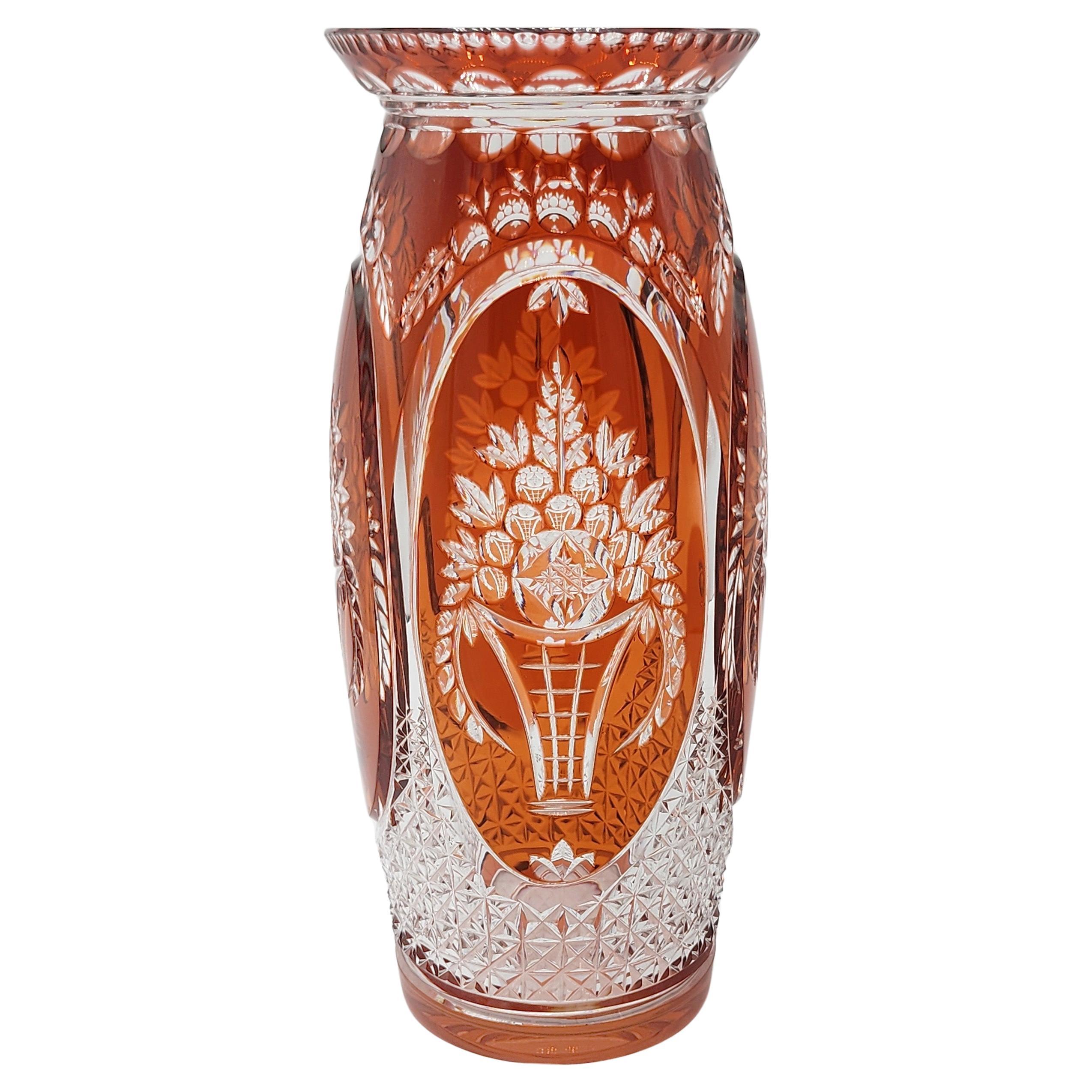 Val Saint Lambert Cut Glass Vase in Ruby Red