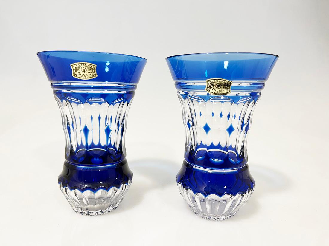 20th Century Val Saint Lambert cut-to clear small Crystal vases, Signed For Sale