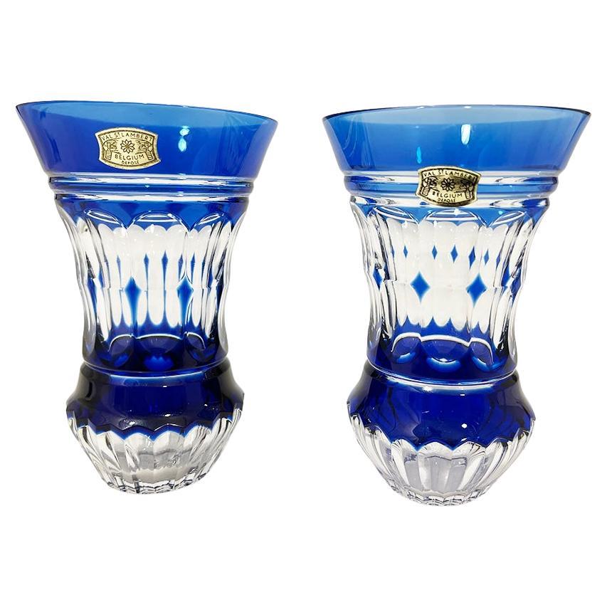 Petits vases en cristal transparent taillé du Val Saint Lambert, signés