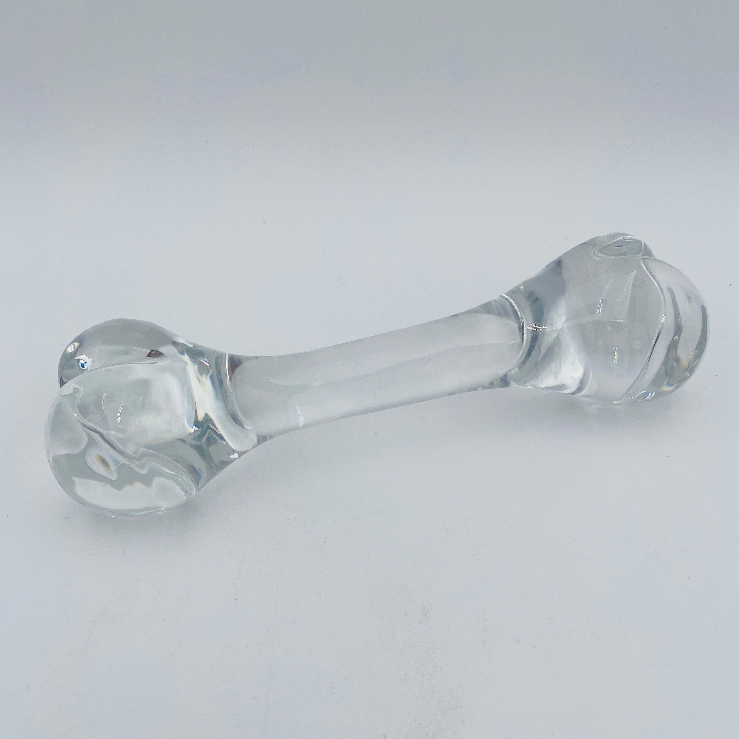 This is a stunning Val Saint Lambert Dog Bone Sculpture Crystal Glass Paperweight. It has the maker's mark on the side of the glass. Val Saint Lambert is one of the leading crystal manufacturers in the world known for their high quality and beauty. 