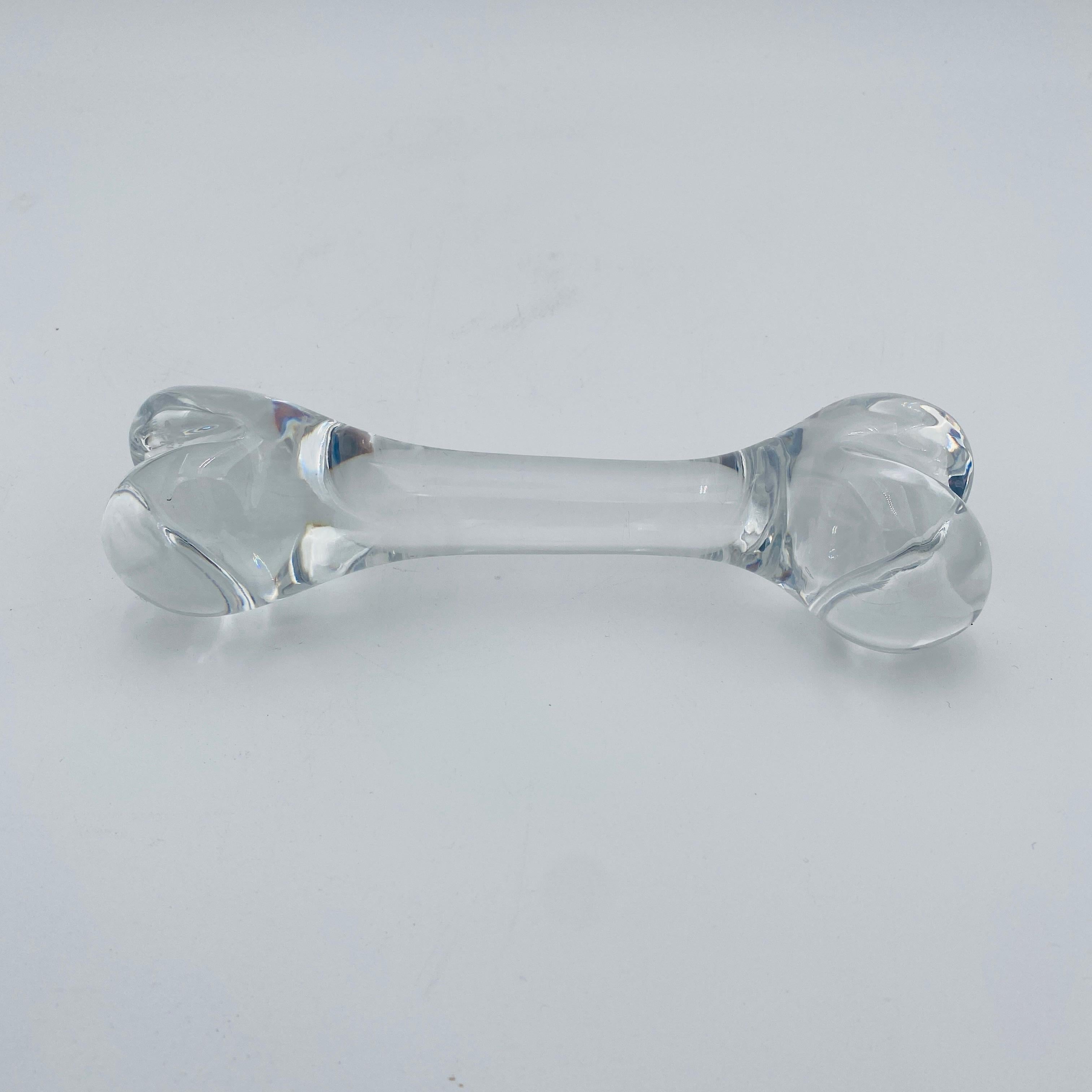 Val Saint Lambert Dog Bone Sculpture Crystal Glass Paperweight, Belgium For Sale 1