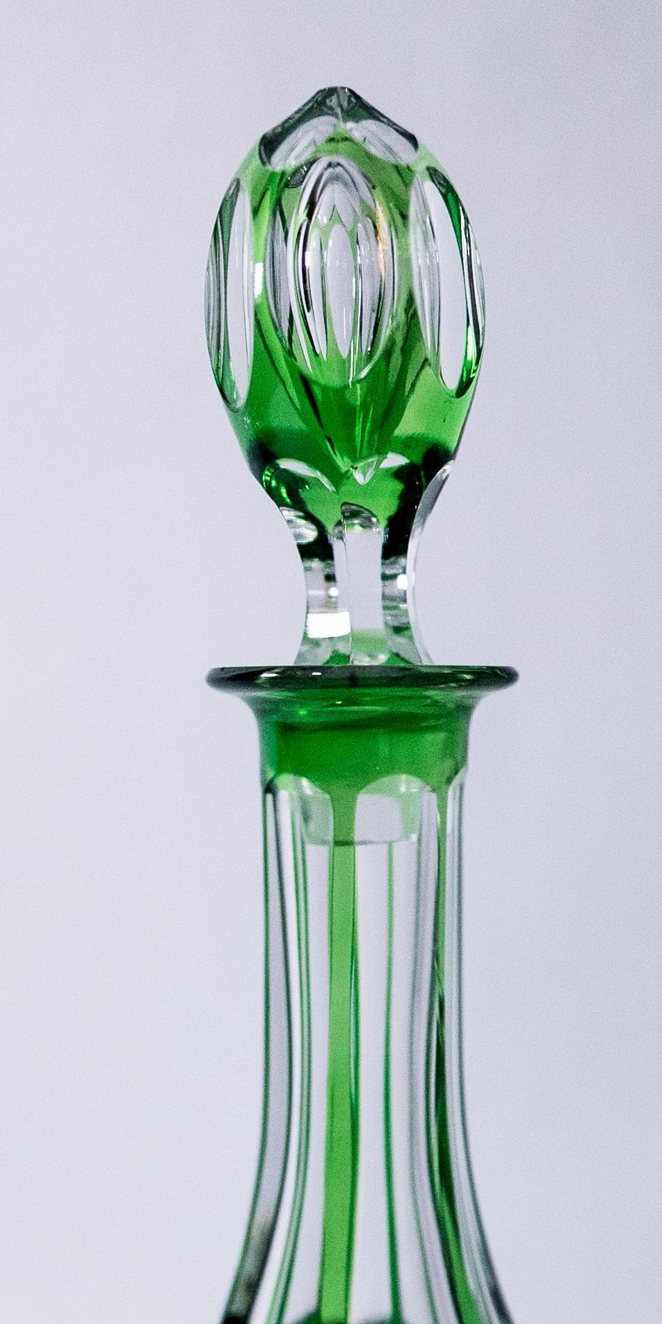 Val Saint Lambert Emerald Green Decanter, Antique Circa 1920's, Original Stopper In Good Condition In West Palm Beach, FL