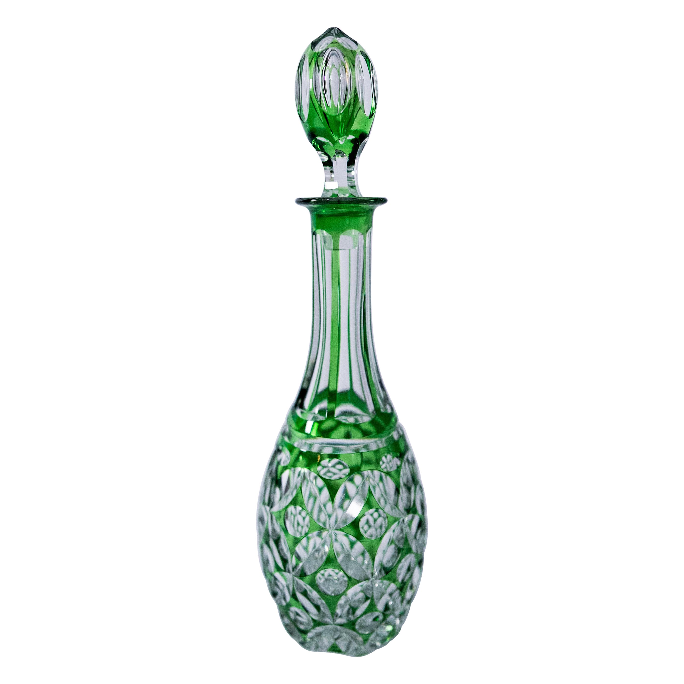 Val Saint Lambert Emerald Green Decanter, Antique Circa 1920
s, Original Stopper