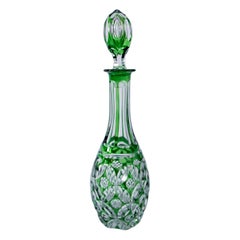Val Saint Lambert Emerald Green Decanter, Antique Circa 1920's, Original Stopper