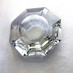 Val Saint Lambert Faceted Crystal Catchall Ashtray Bowl, Signed