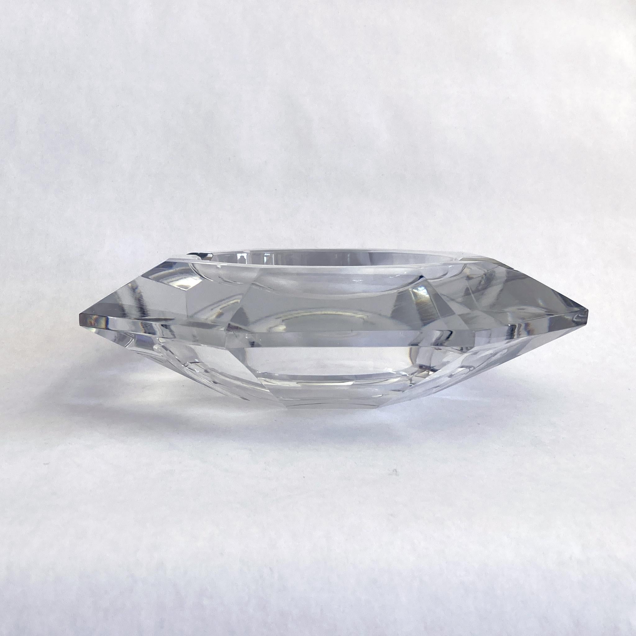 20th Century Val Saint Lambert Faceted Crystal Catchall Ashtray Bowl, Signed