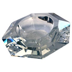 Val Saint Lambert Faceted Crystal Catchall Ashtray Bowl, Signed