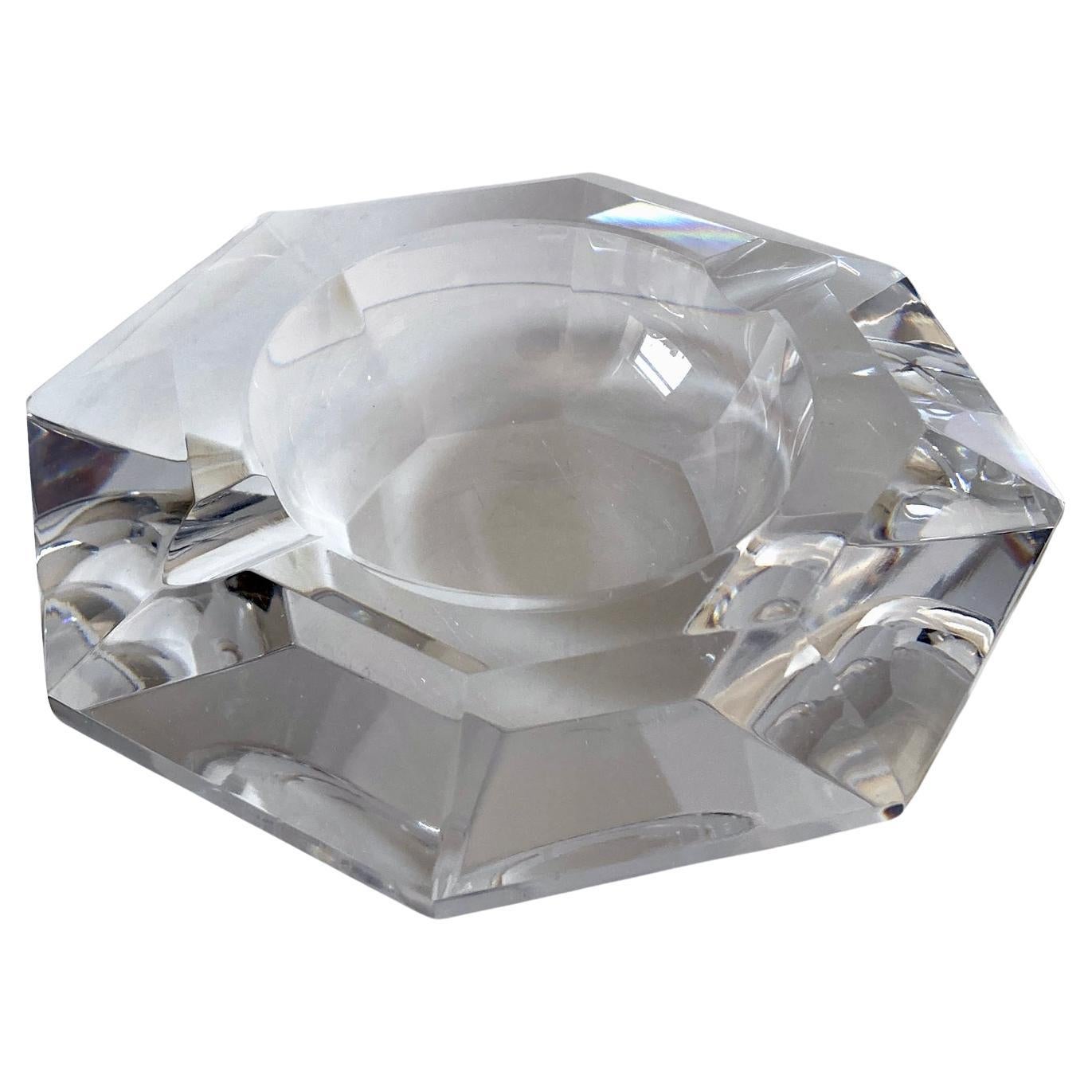 Cenicero de cristal facetado Val Saint Lambert, firmado