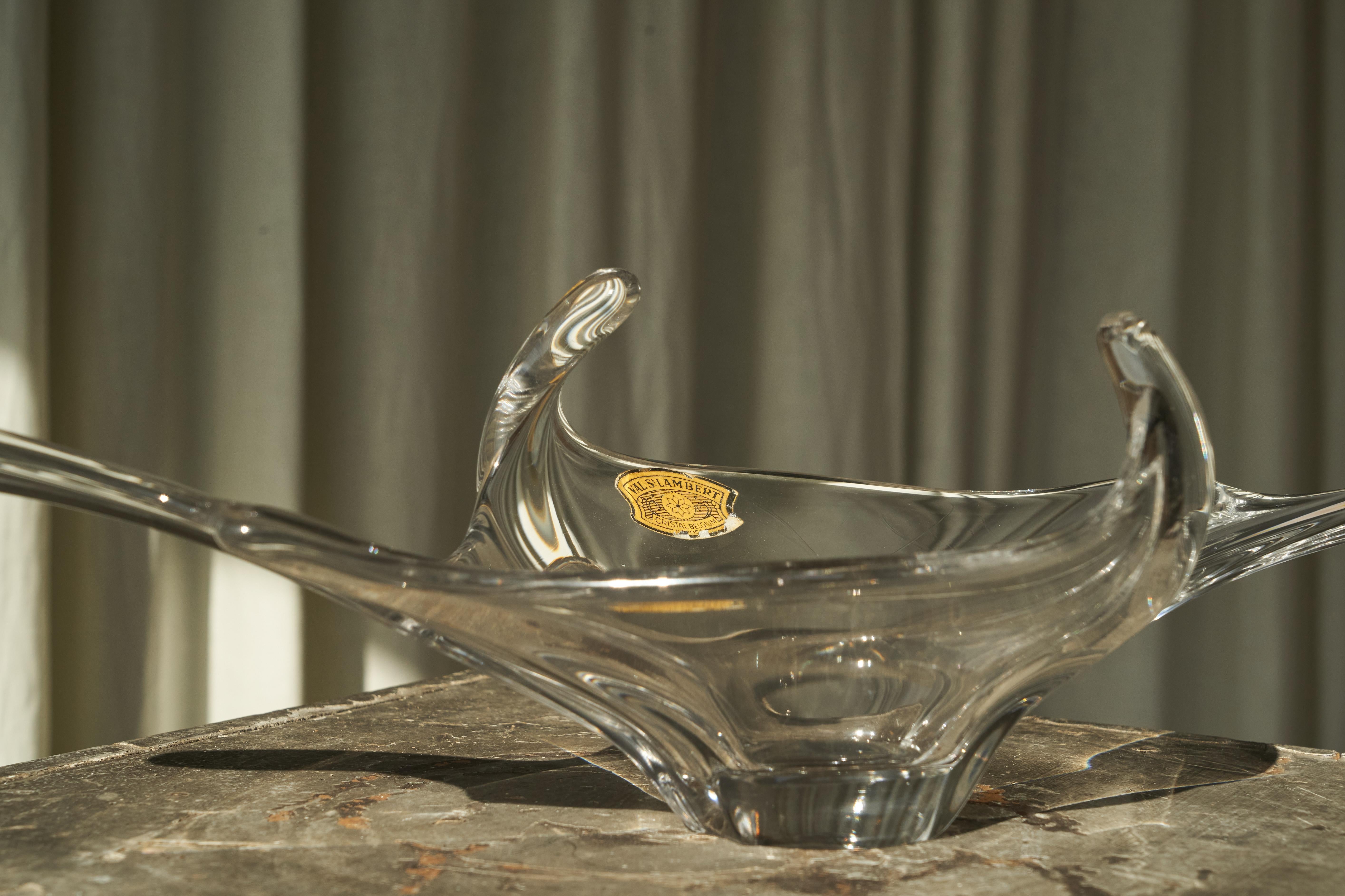 Hand-Crafted Val Saint Lambert Freeform Mid Century Crystal Centerpiece Belgium 1950s For Sale