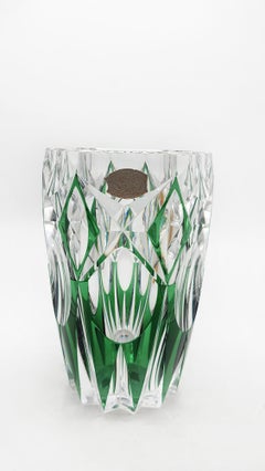 Val Saint Lambert green carved crystal vase.