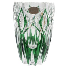 Val Saint Lambert green carved crystal vase.