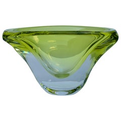 Val Saint Lambert Ciotola da frutta in cristallo verde con design a vortice
