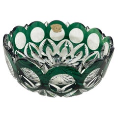 Val Saint Lambert green cut-to clear crystal centerpiece fruit bowl, Signed
