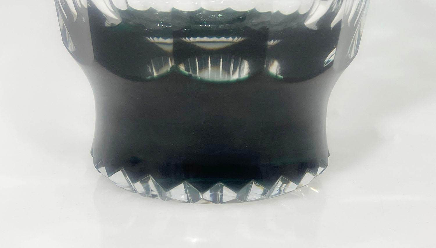 20th Century Val Saint Lambert green cut-to clear crystal vase, Signed For Sale
