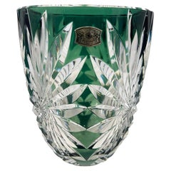 Val Saint Lambert green cut-to clear small Crystal vase, Signed